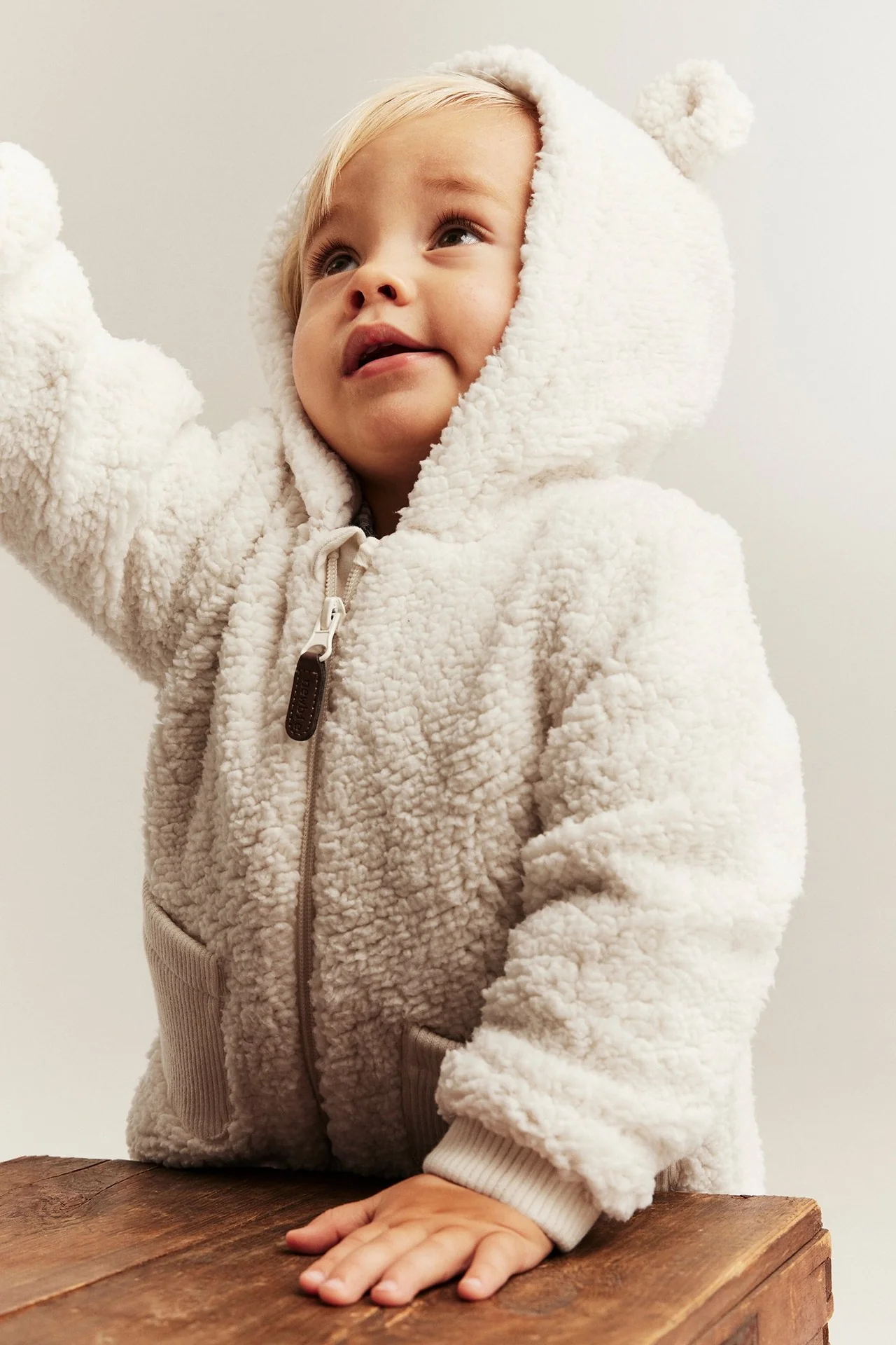 Baby white teddy jacket with hood - Image 4