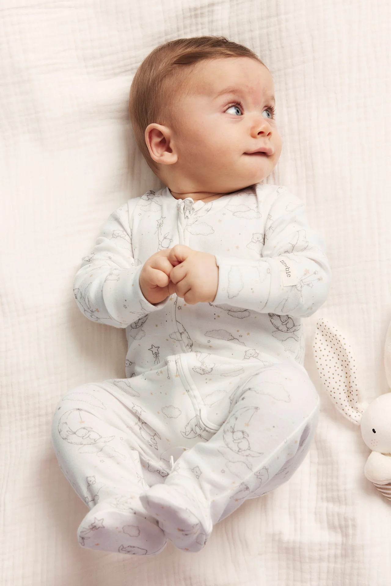 Baby white animal 2-way zip sleepsuit - Image 4