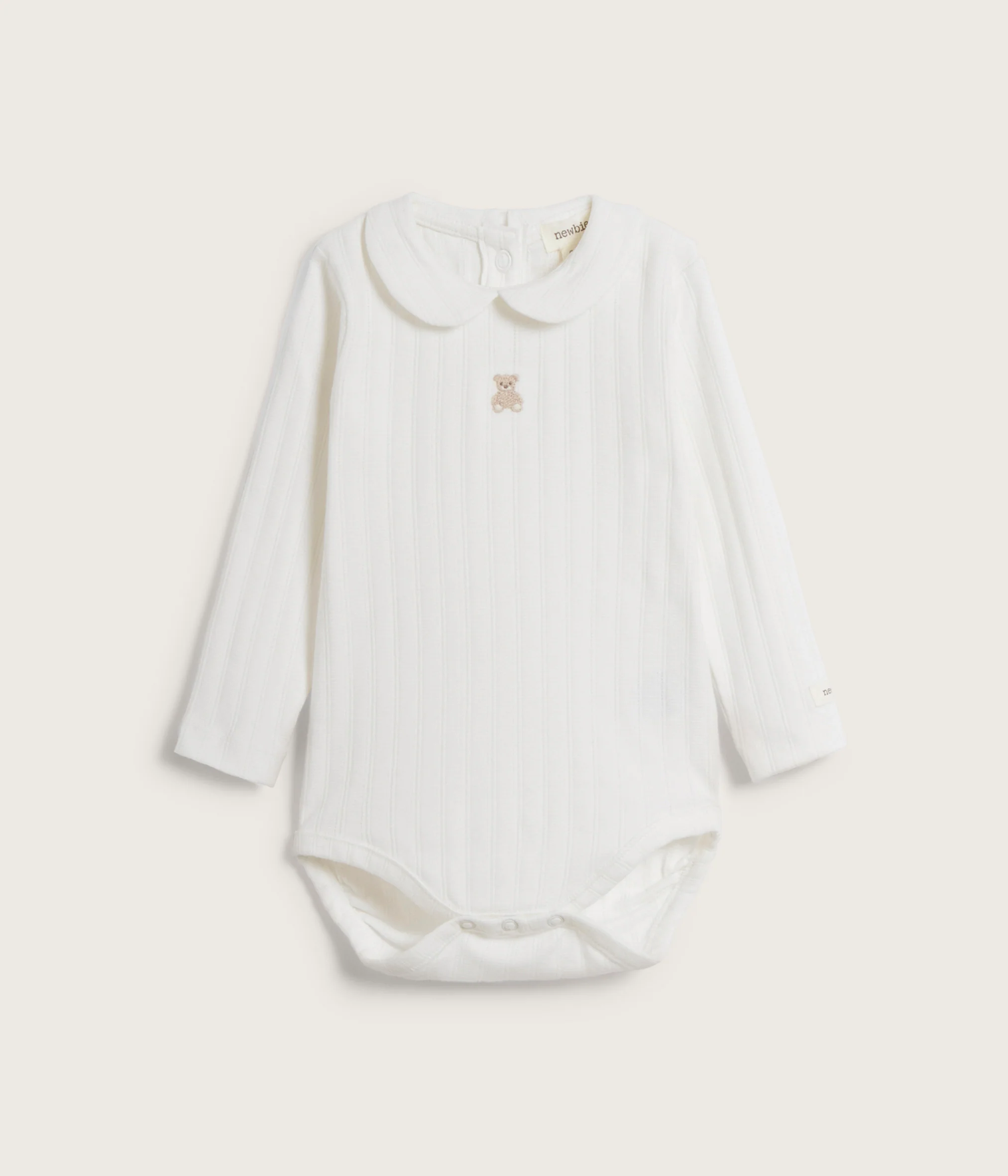 Baby white collar teddy embroidery bodysuit - Image 2