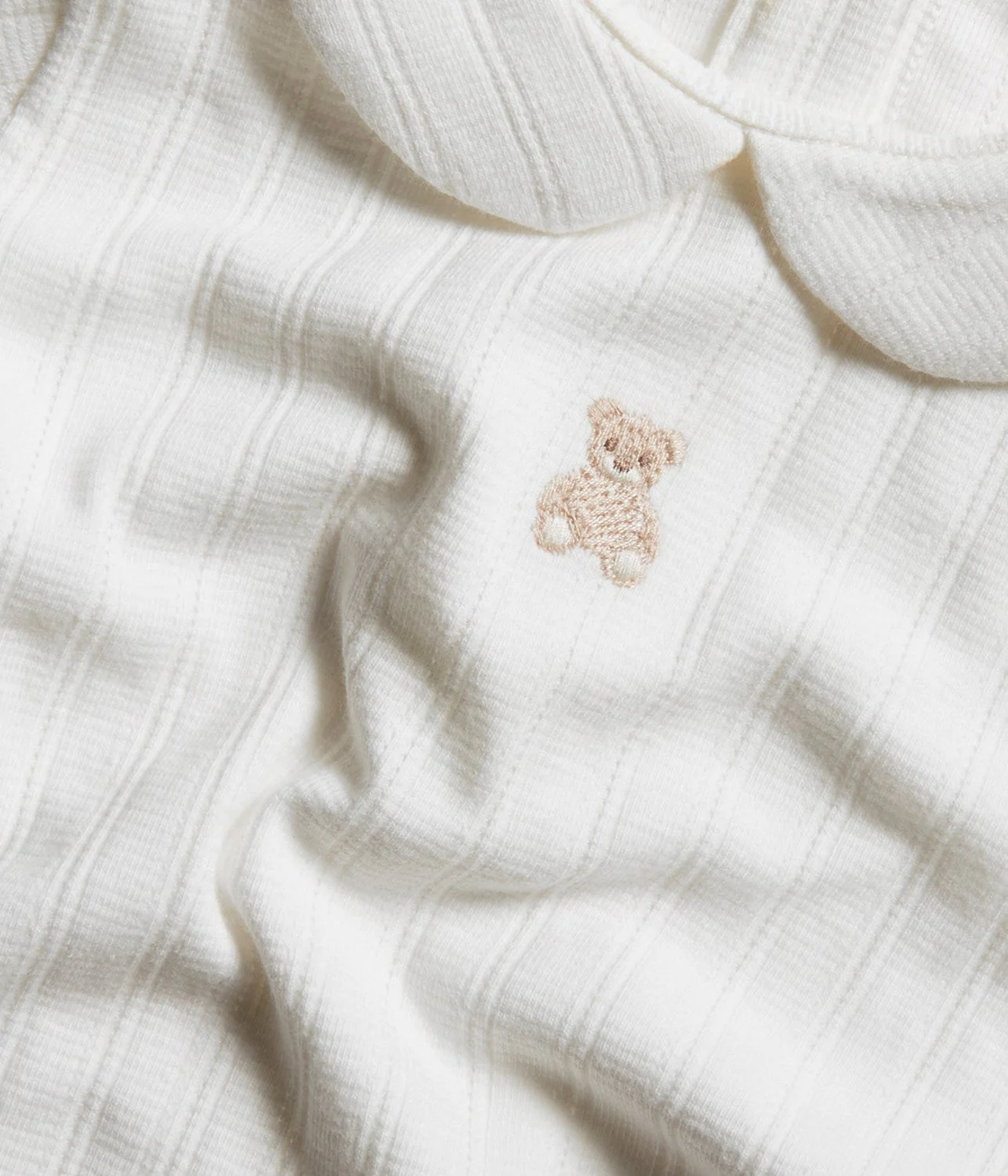 Baby white collar teddy embroidery bodysuit - Image 3