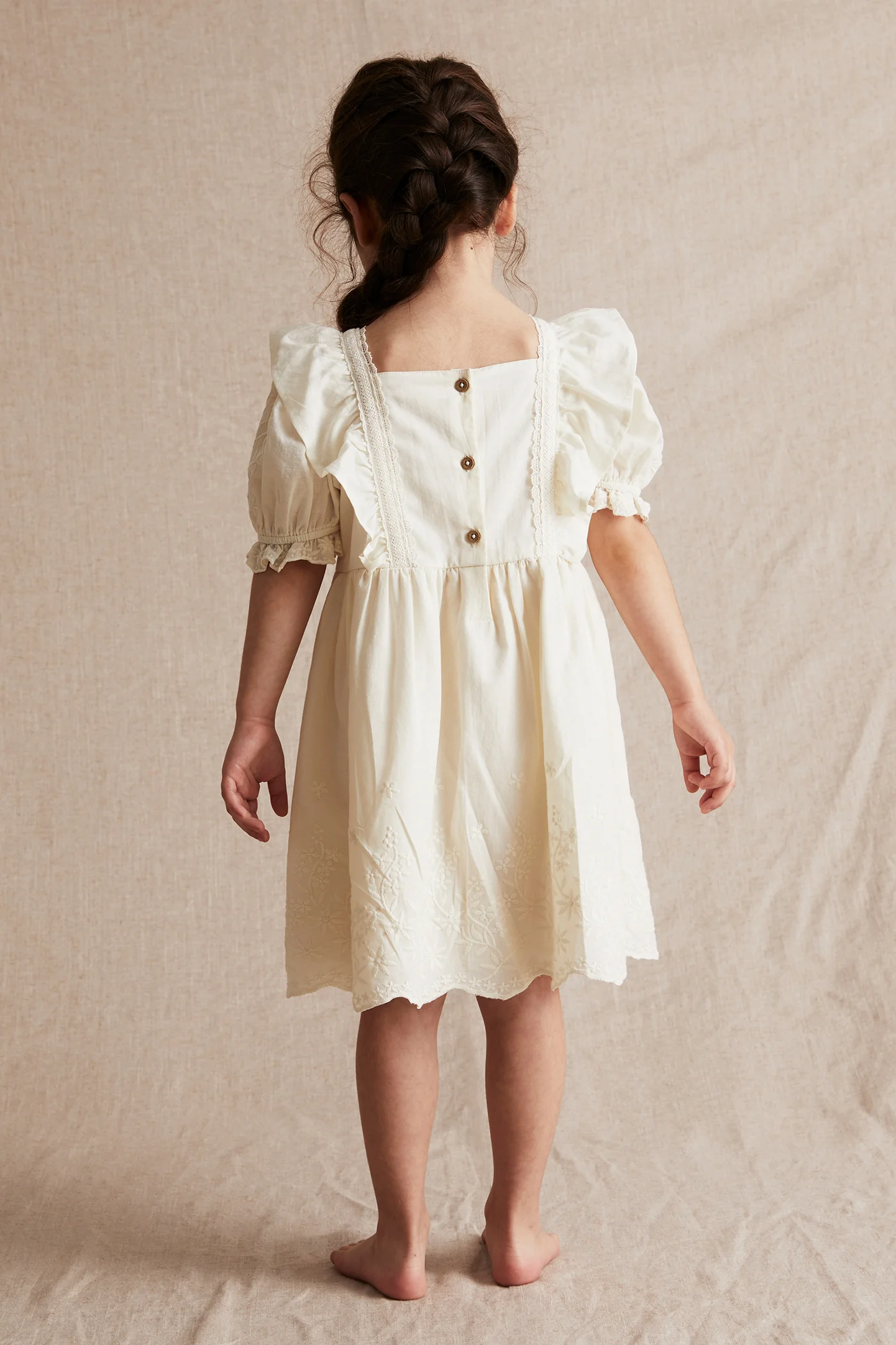 Kids white woven embroidery dress - Image 3