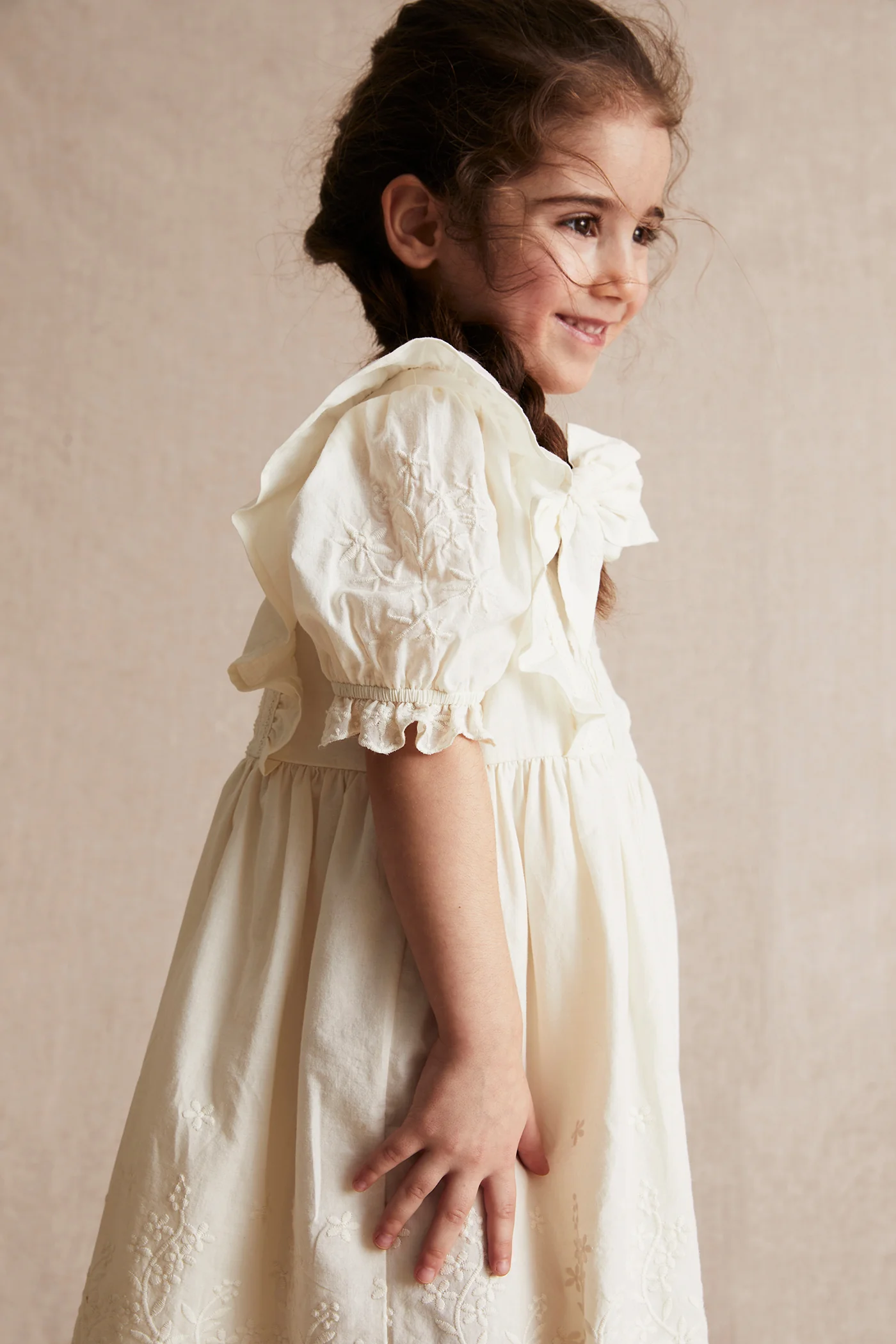 Kids white woven embroidery dress - Image 7