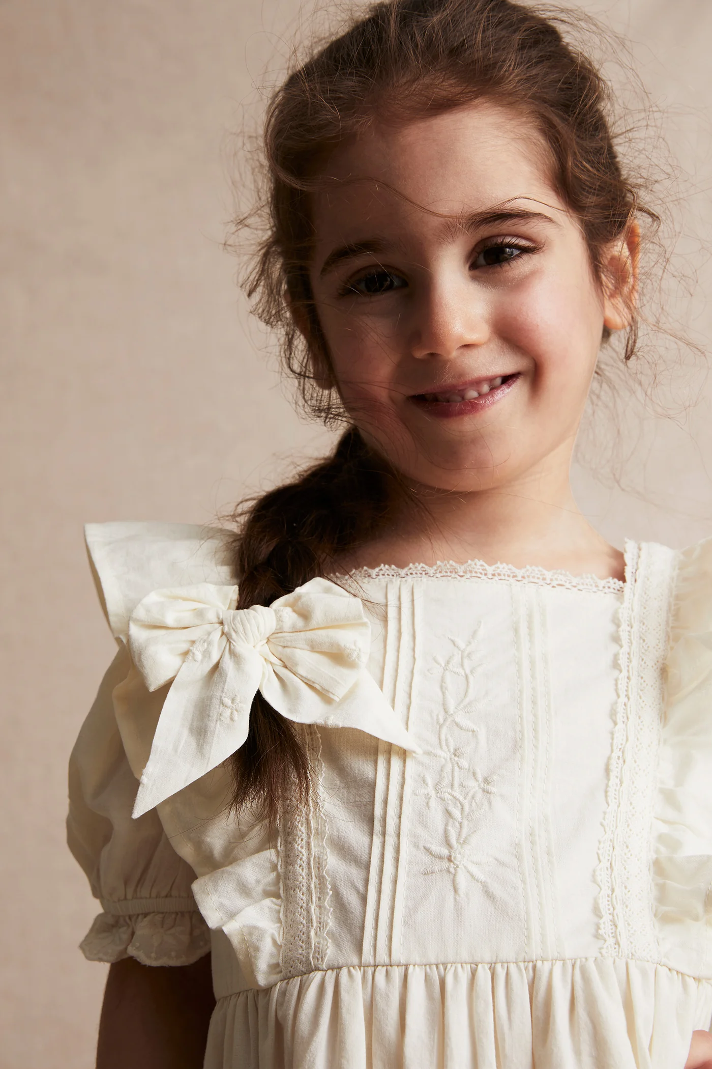 Kids white woven embroidery dress - Image 8