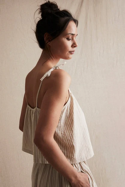Womens beige striped tie shoulder top - Image 3