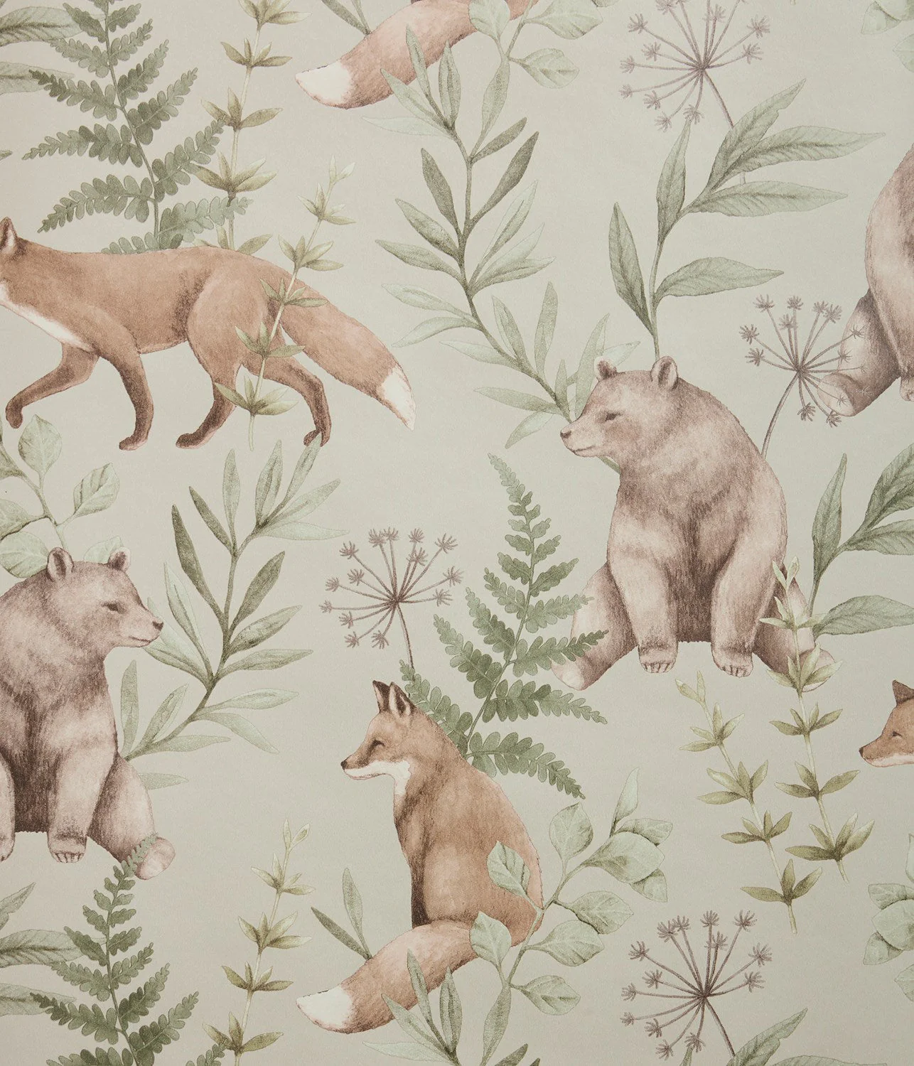 Wild Forest beige fox & bear wallpaper - Image 3