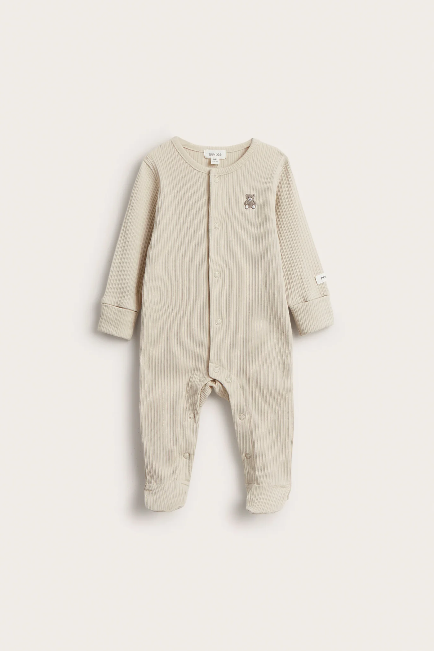 Baby beige ribbed sleepsuit - Image 2