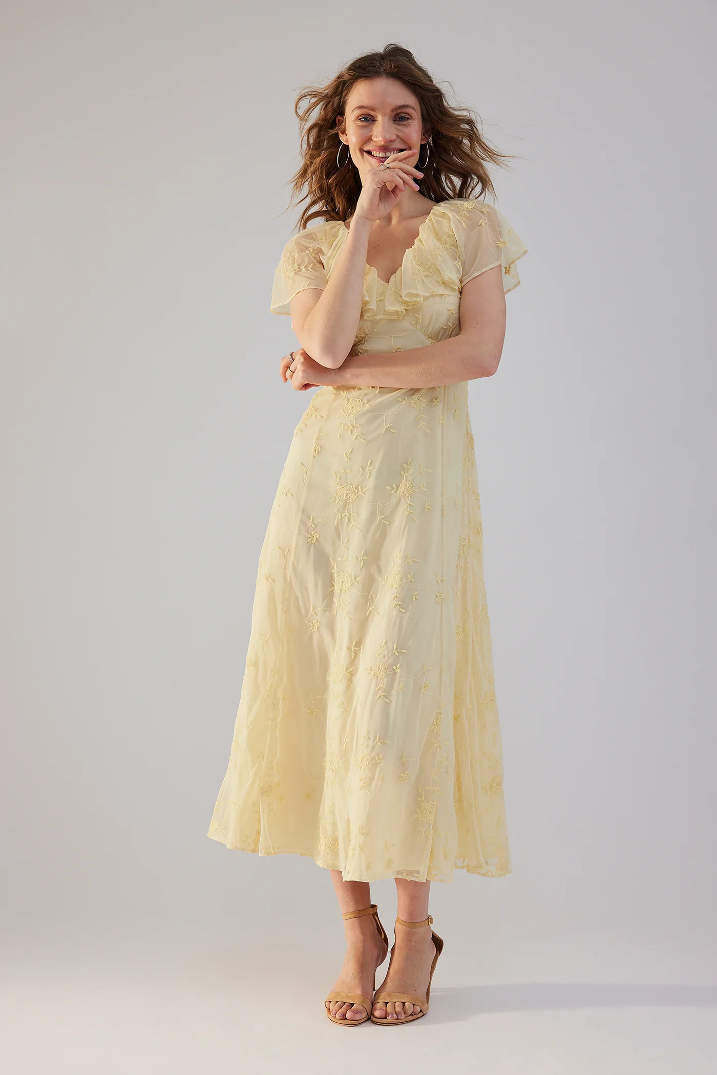 Women's yellow embroidery dress - Image 2