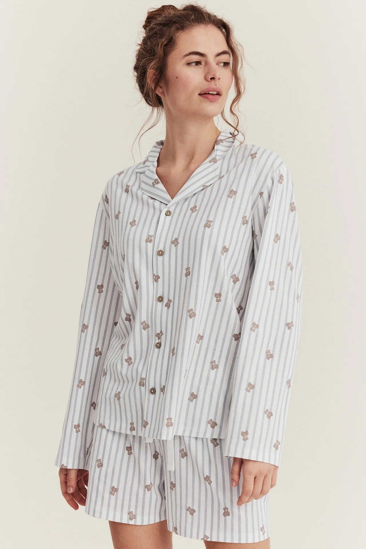 Women's white striped teddy bear pyjamas - Image 3