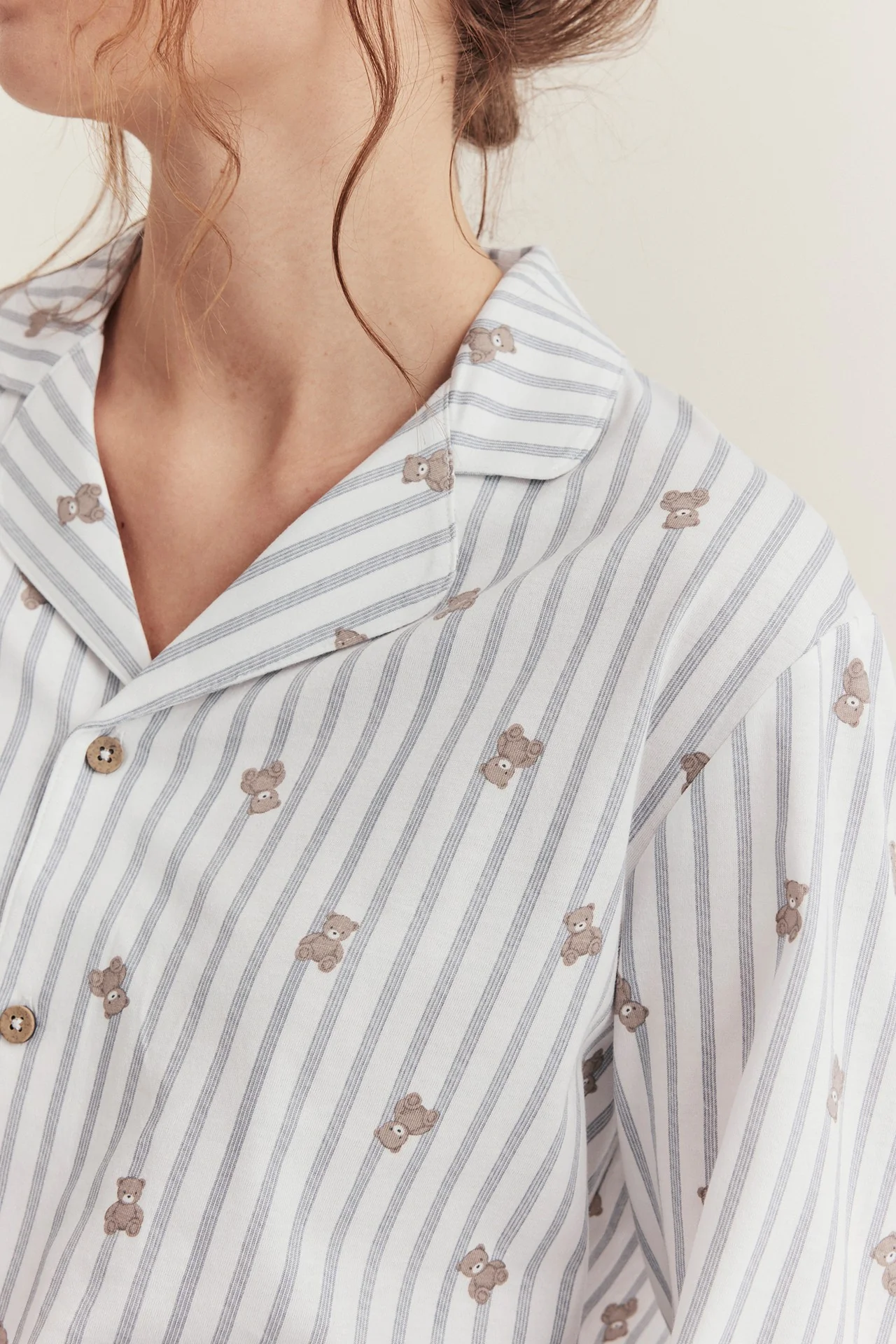 Women's white striped teddy bear pyjamas - Image 4