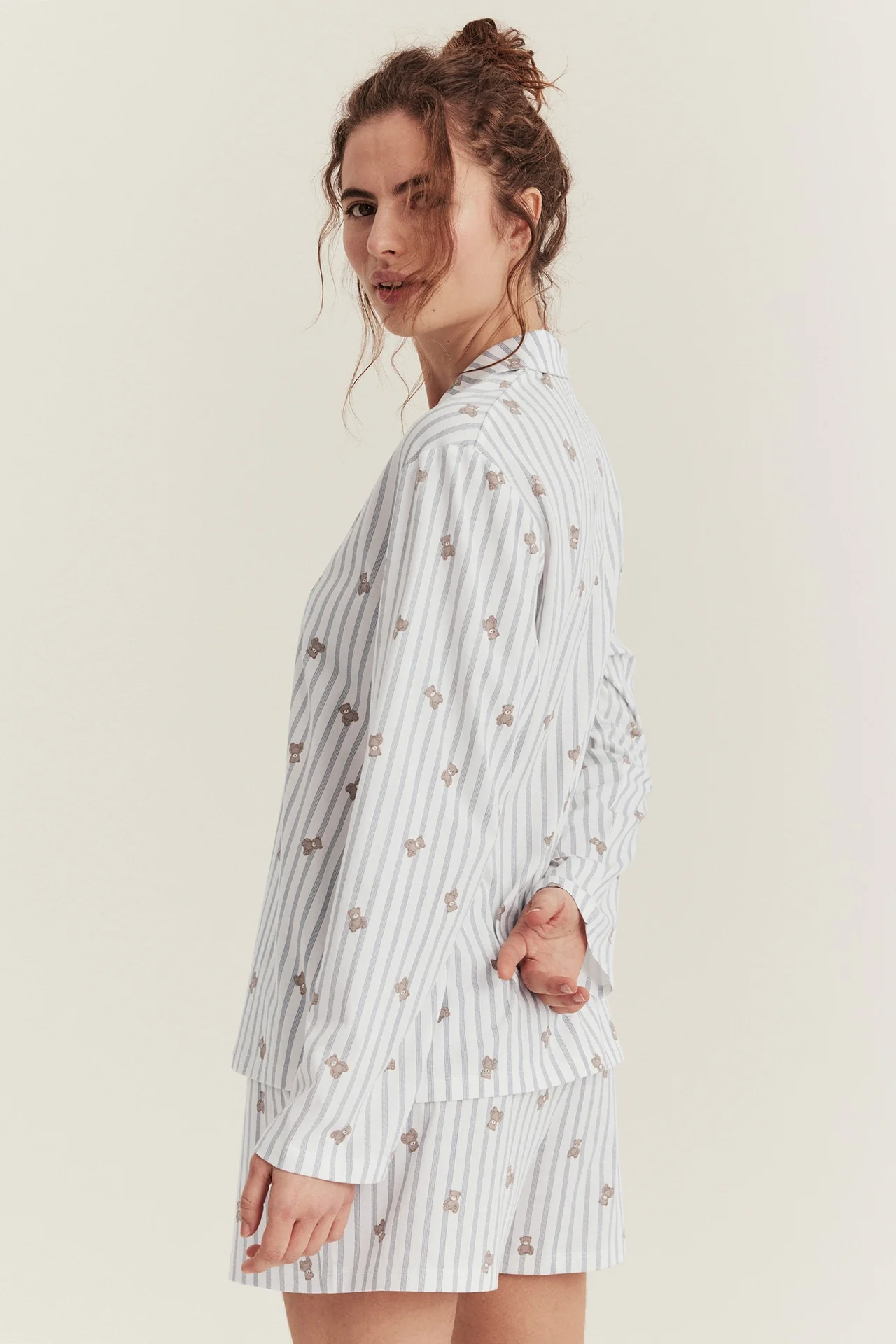 Women's white striped teddy bear pyjamas - Image 6