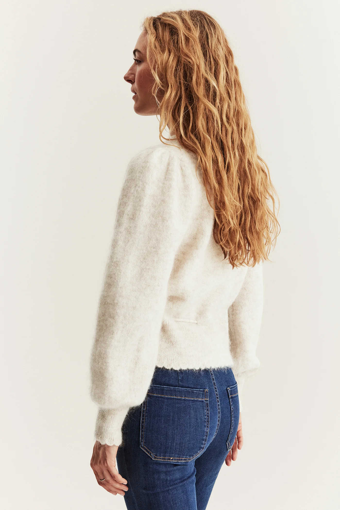 Women's beige wool blended cardigan - Image 6