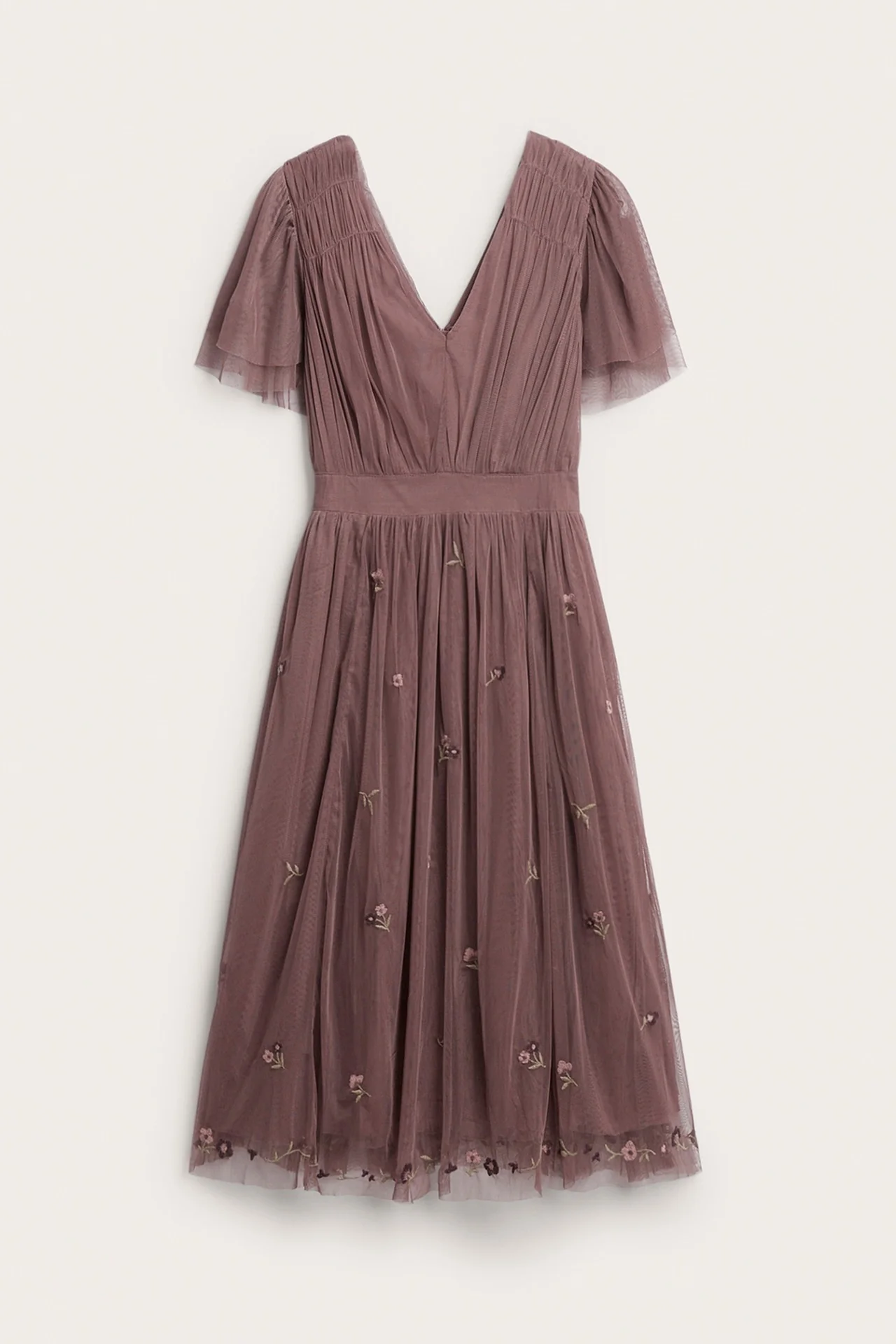 Women's pink floral mesh dress with embroidery