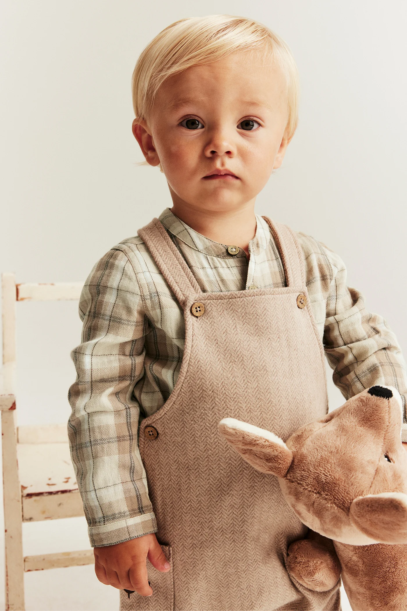 Baby beige checked mandarin shirtbody - Image 3