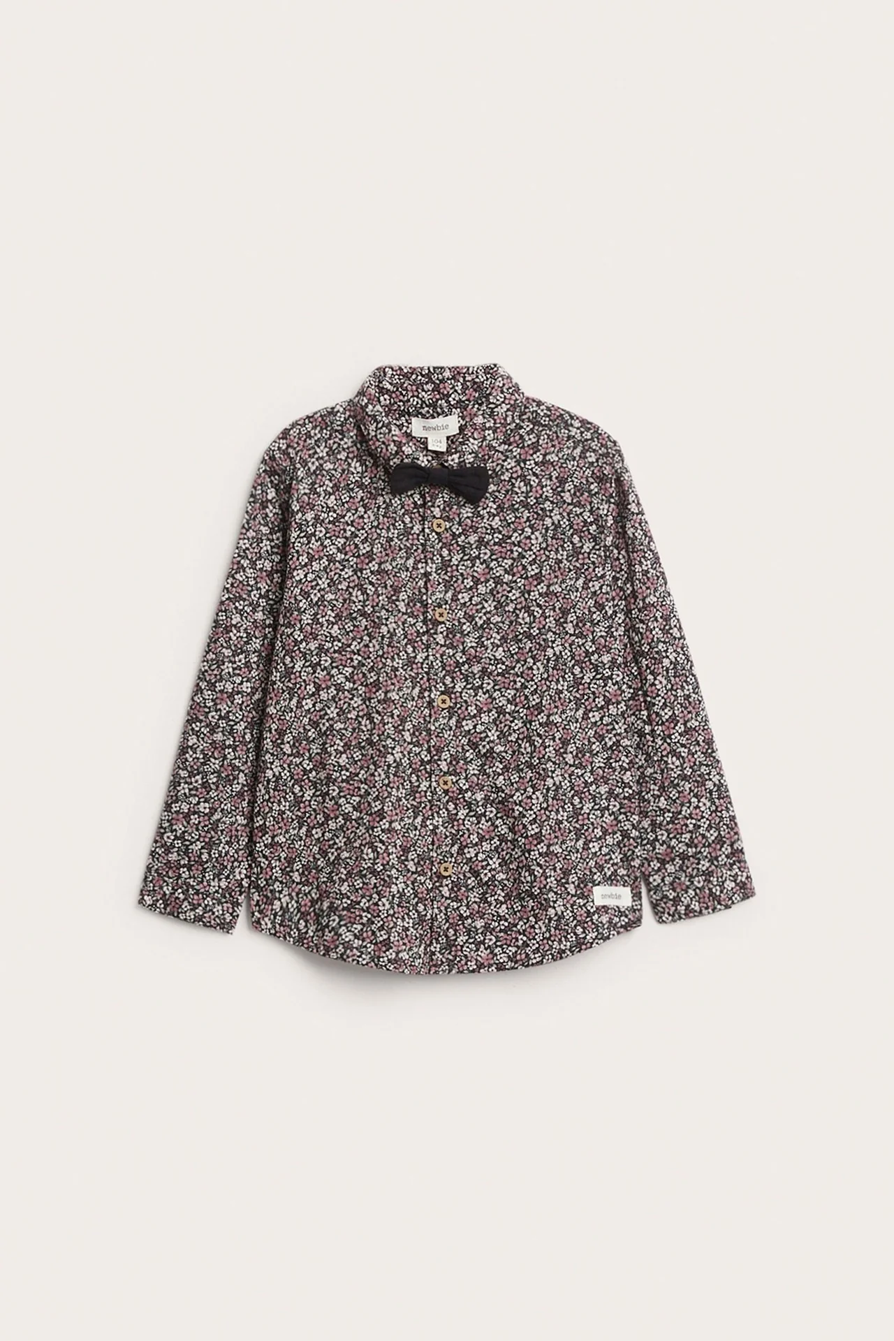 Kids black ditsy floral shirt with bow tie