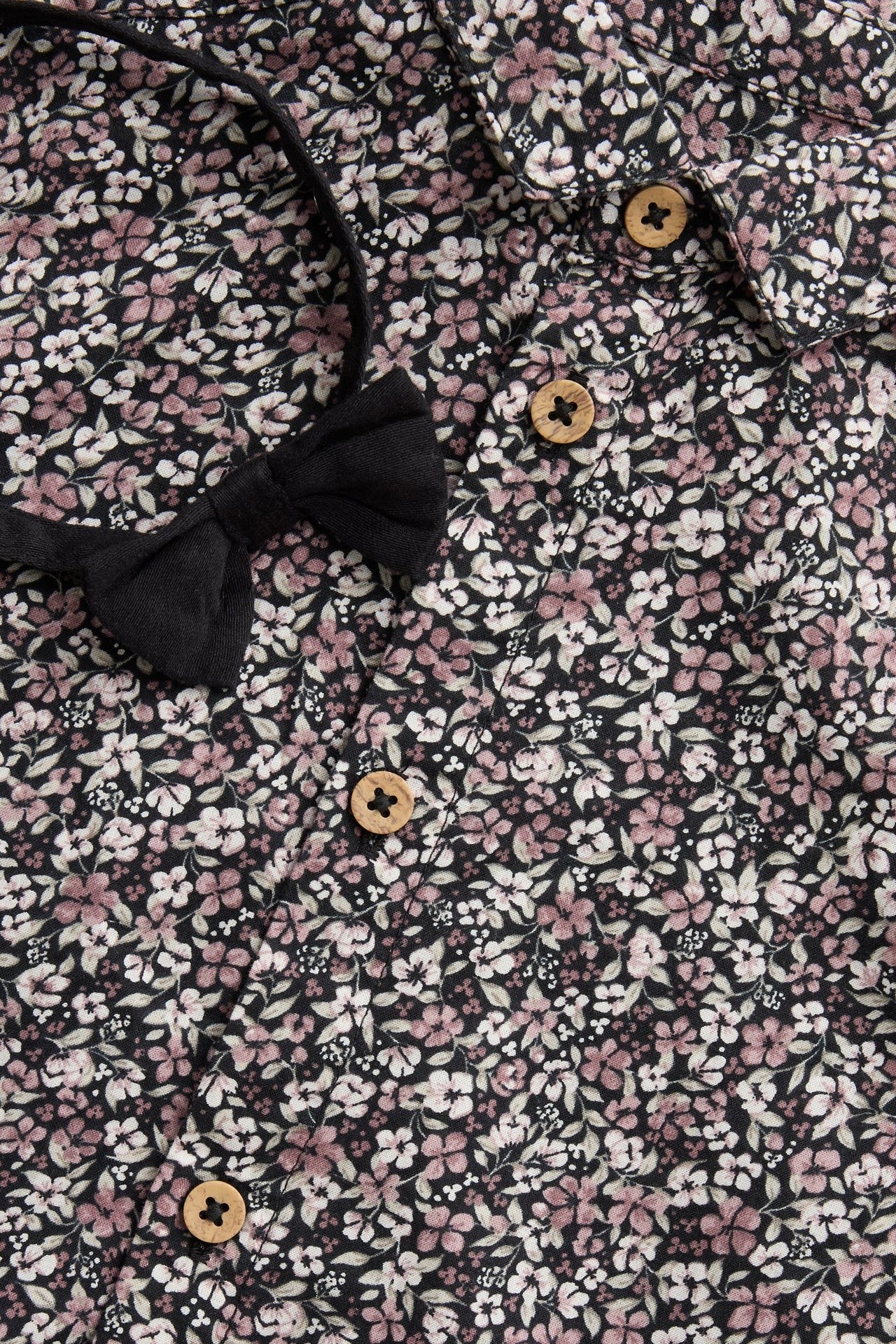 Kids black ditsy floral shirt with bow tie - Image 3
