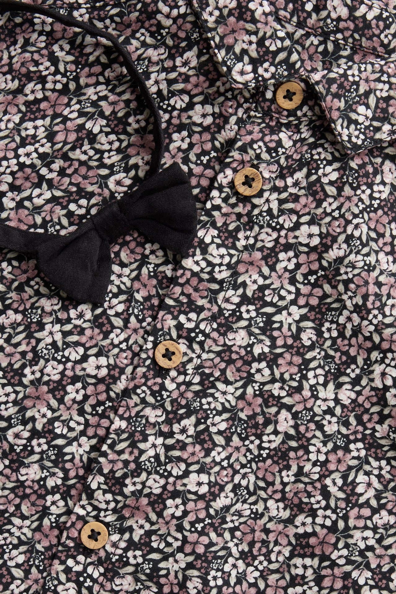 Baby black ditsy floral shirt with bow tie - Image 3