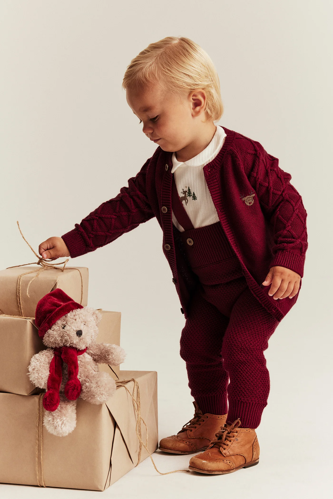 Baby red knitted Christmas cardigan - Image 3