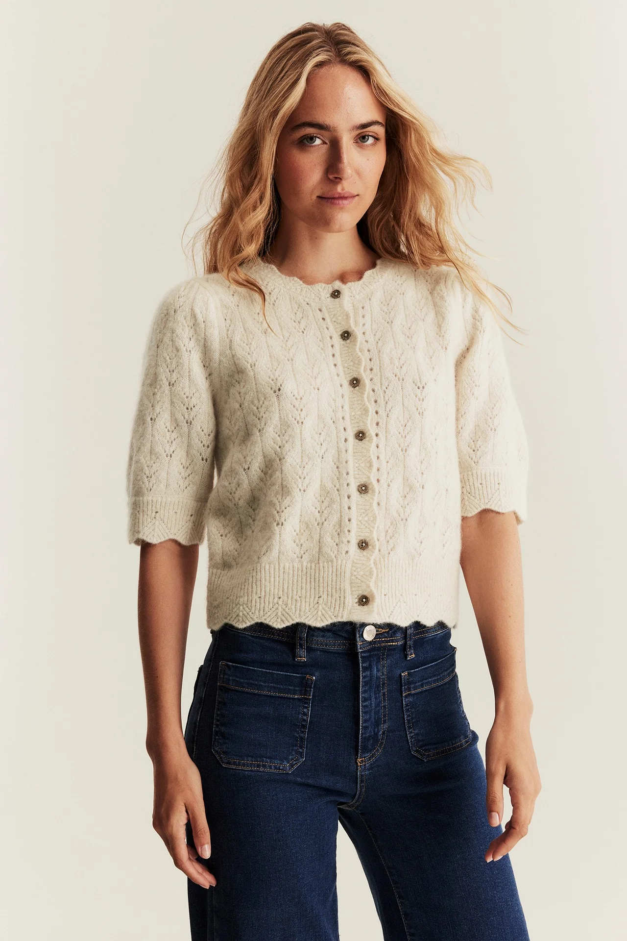 Women's beige wool blended cardigan - Image 4