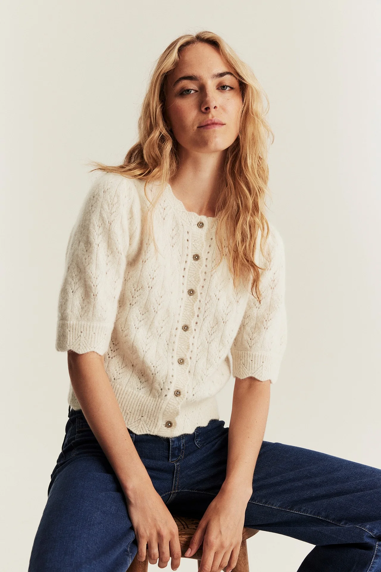 Women's beige wool blended cardigan - Image 5