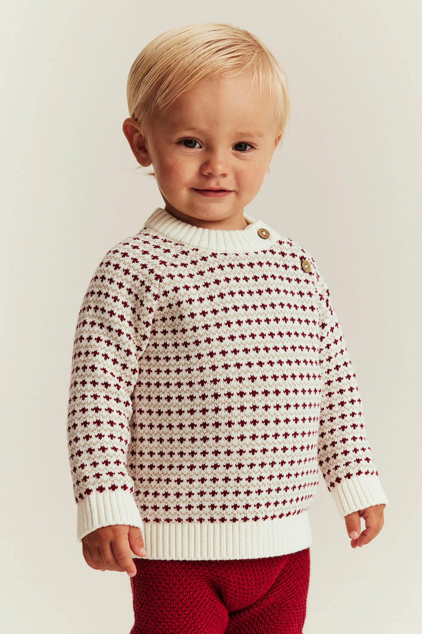 Baby red and white knitted jumper - Image 2