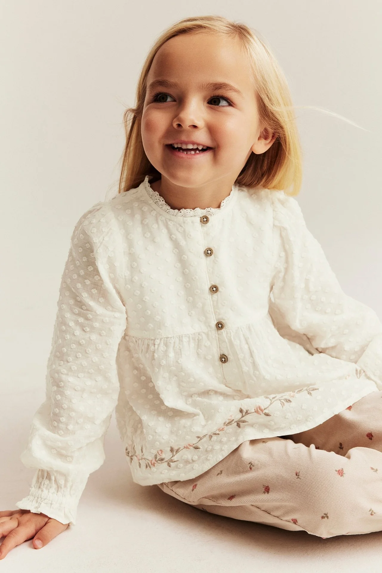 Kids’ white blouse with rose embroidery - Image 3