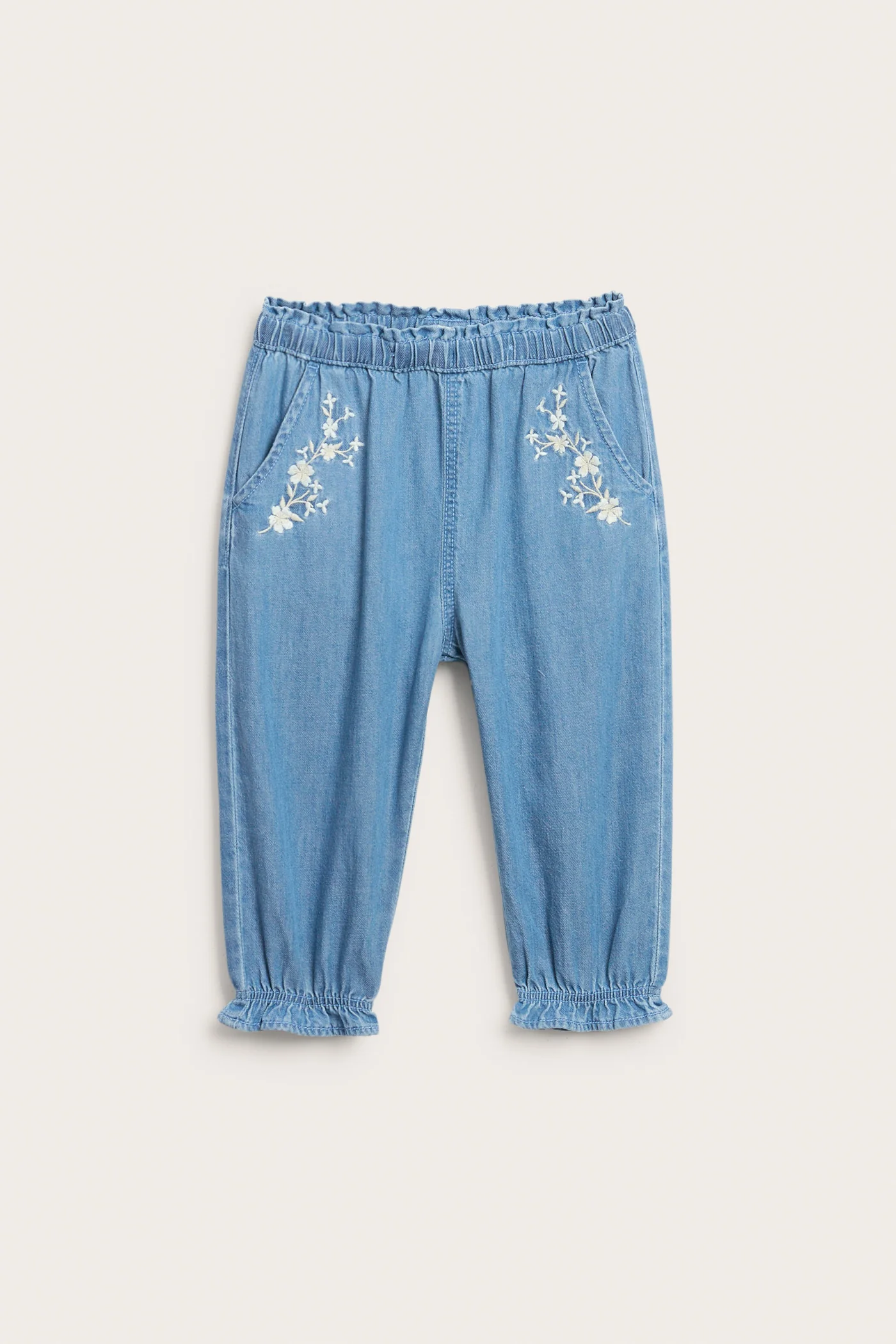 Baby blue denim trousers with floral embroidery - Image 2