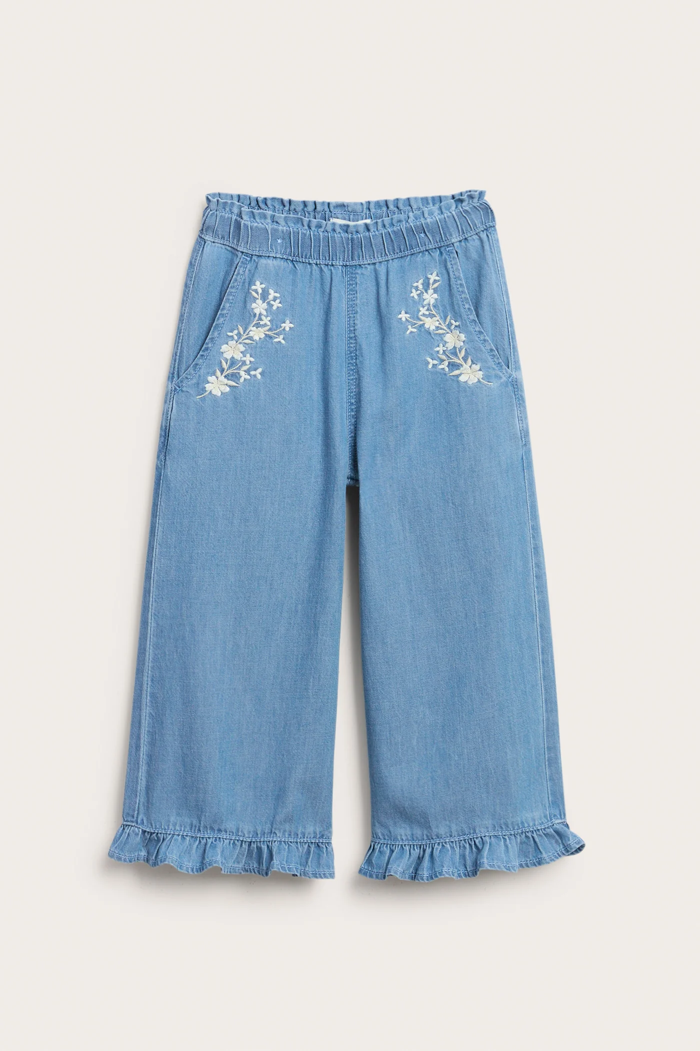 Kids blue denim trousers with floral embroidery - Image 2