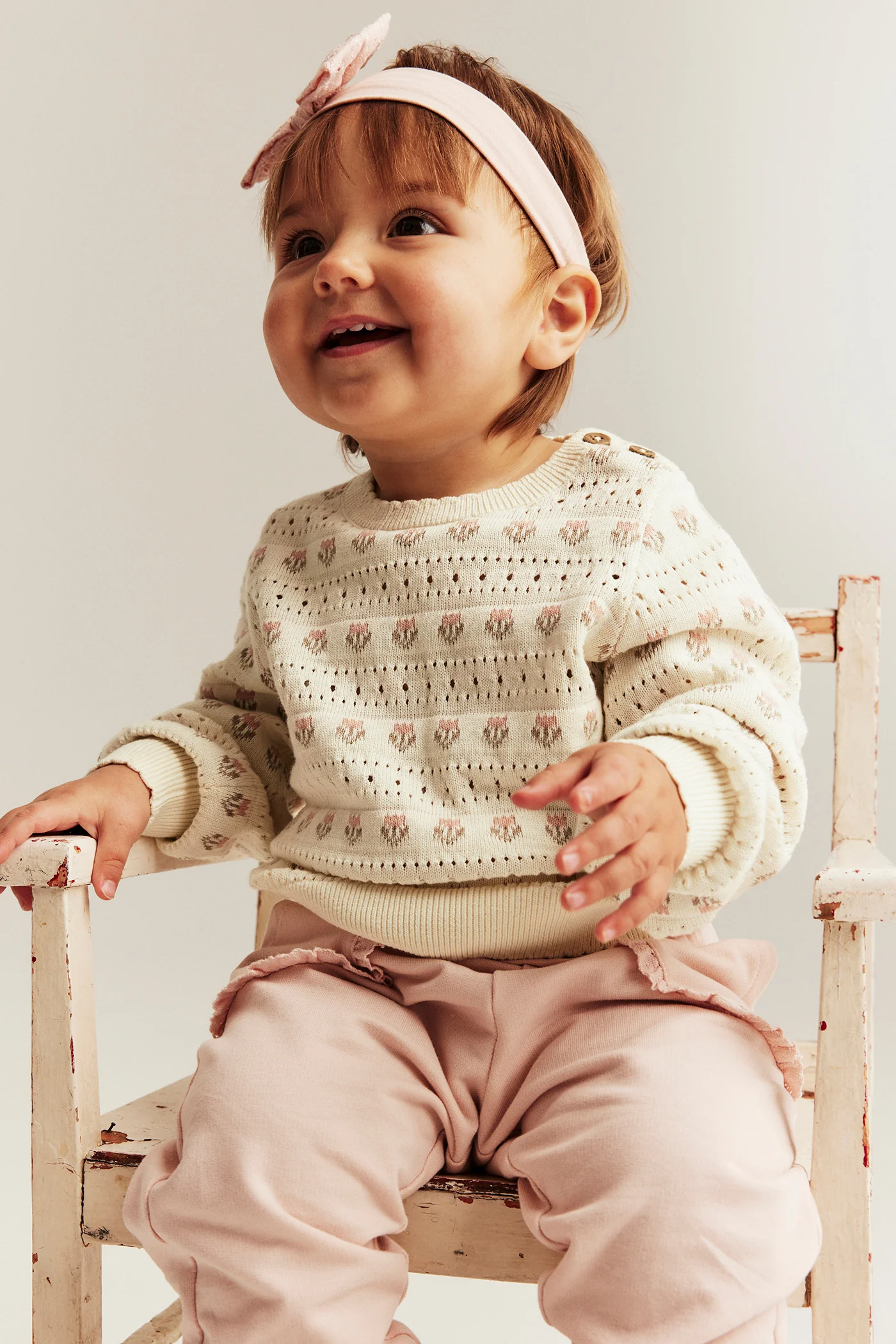Baby white jacquard-knitted floral jumper - Image 3