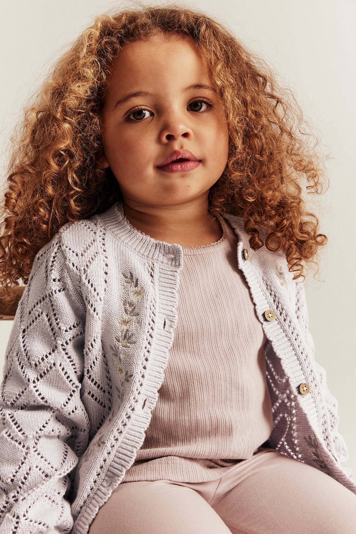 Baby & kids purple knitted cardigan with flowers - Image 3