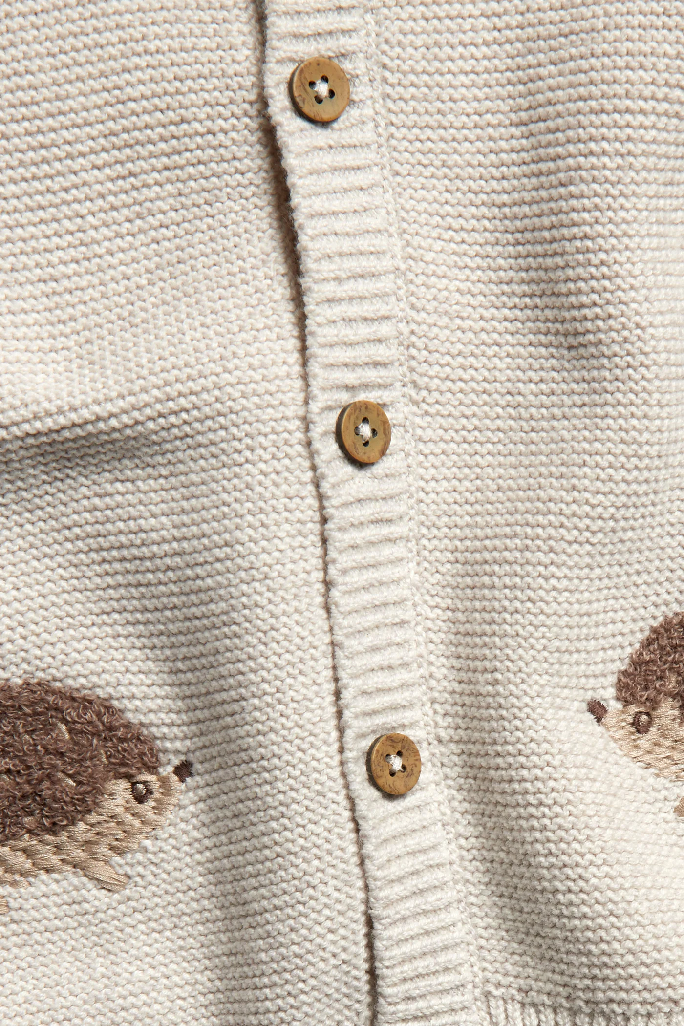 Baby beige knitted cardigan with hedgehog motif - Image 2