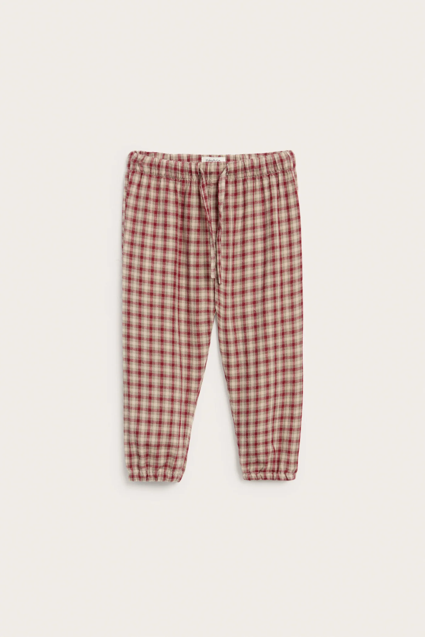 Baby red checked woven trousers - Image 2