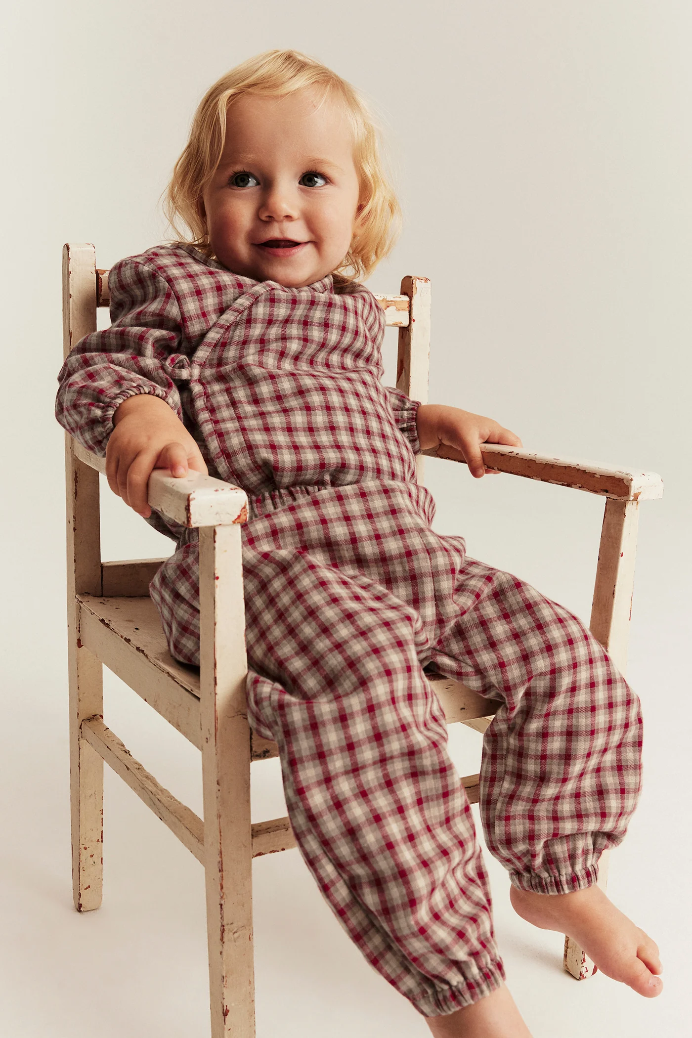 Baby red checked woven trousers - Image 3