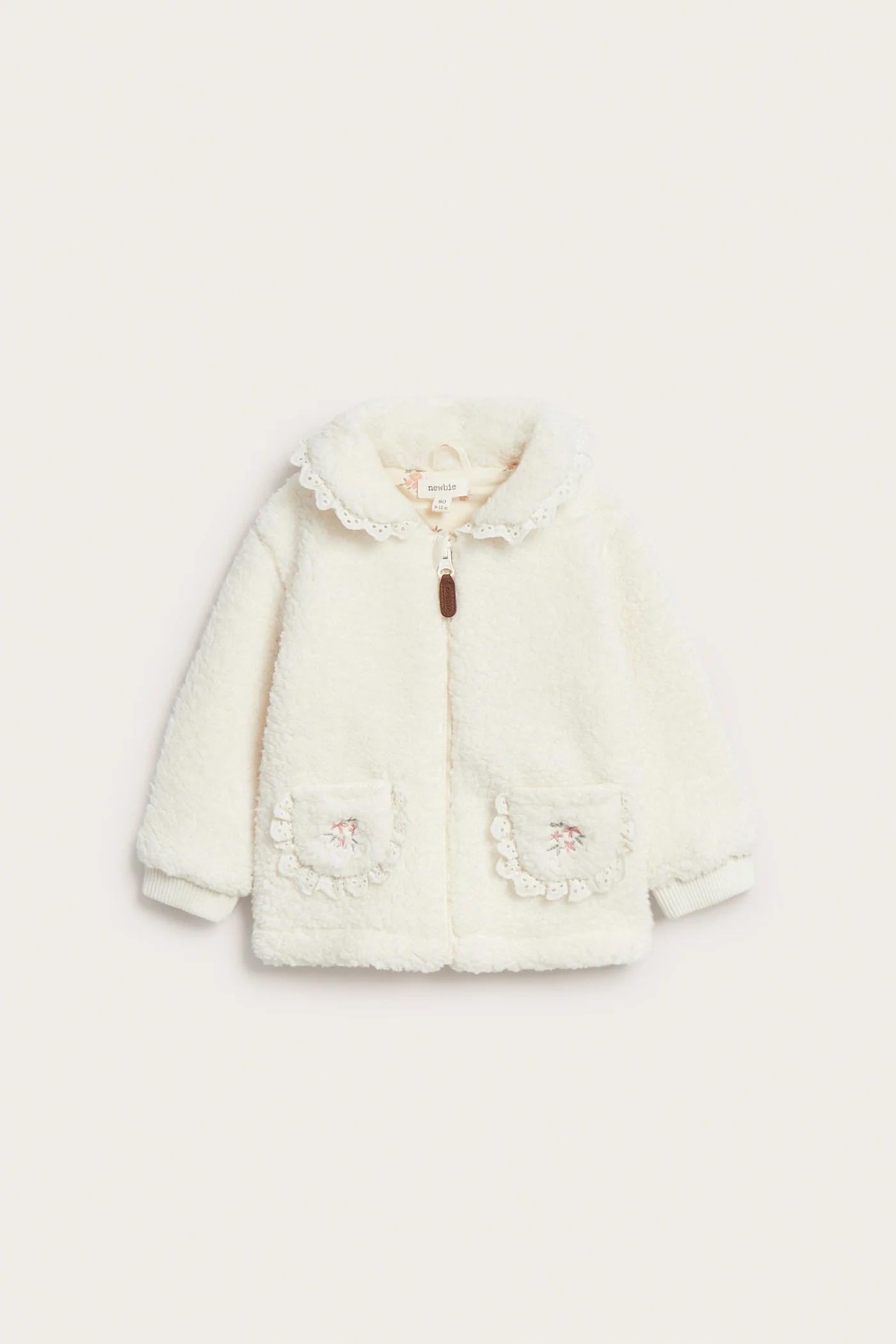 Baby white pile jacket with collar and lace - Image 2