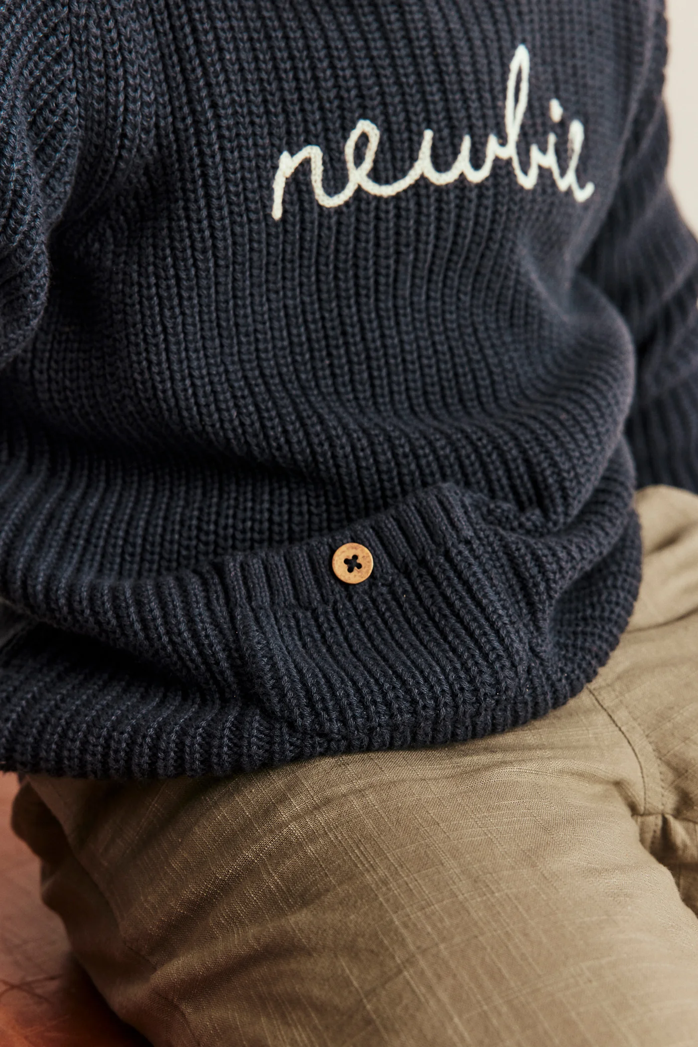 Baby & kids blue knitted jumper with Newbie logo - Image 3