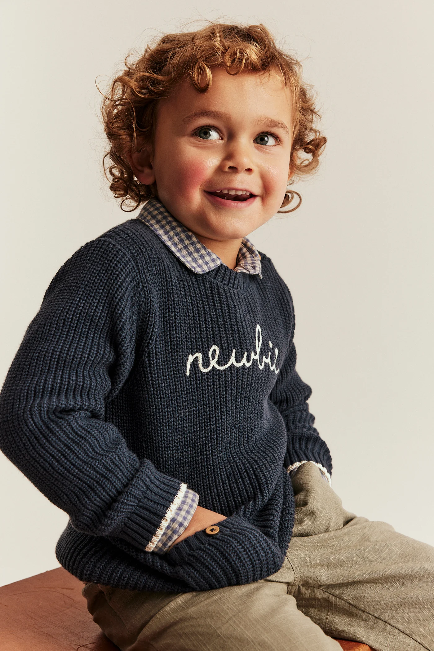 Baby & kids blue knitted jumper with Newbie logo - Image 5