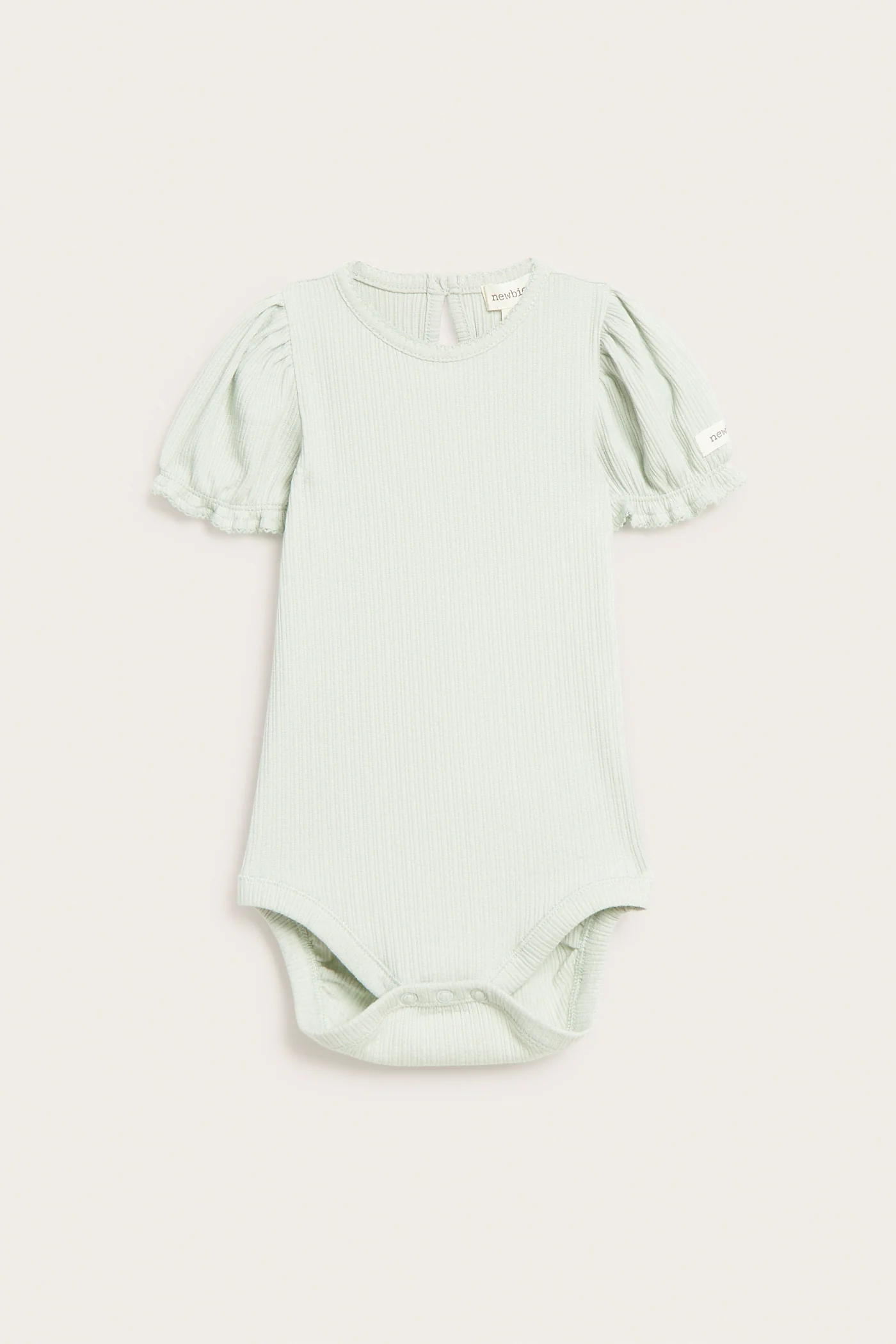 Baby green bodysuit with puff sleeves