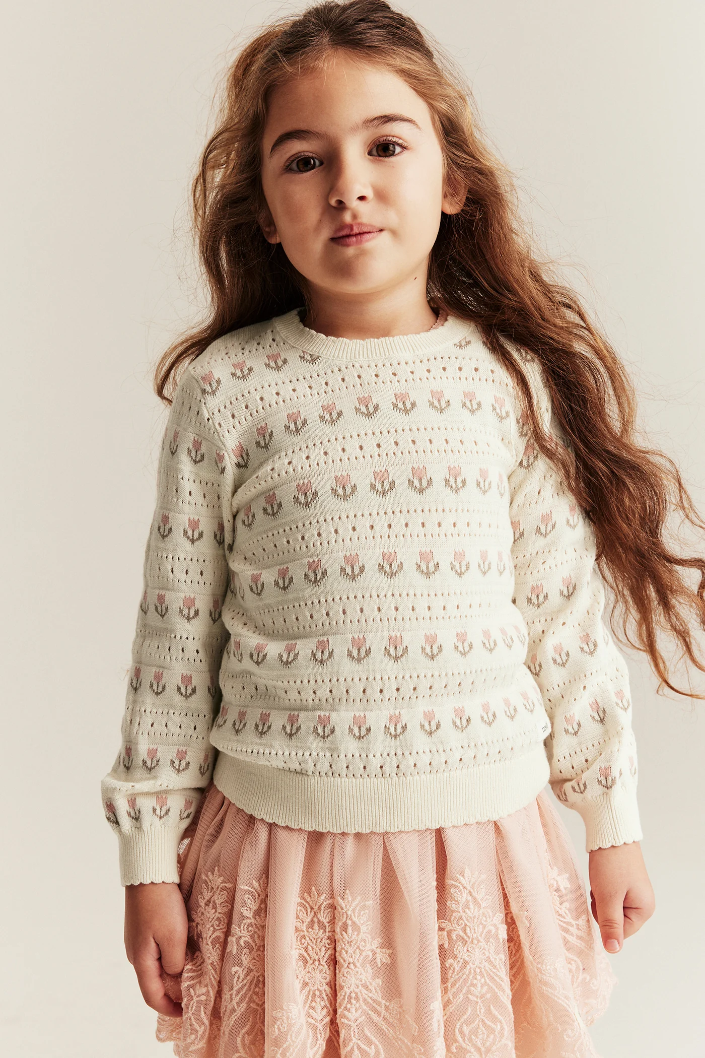 Baby & kids white jacquard-knitted floral jumper - Image 3