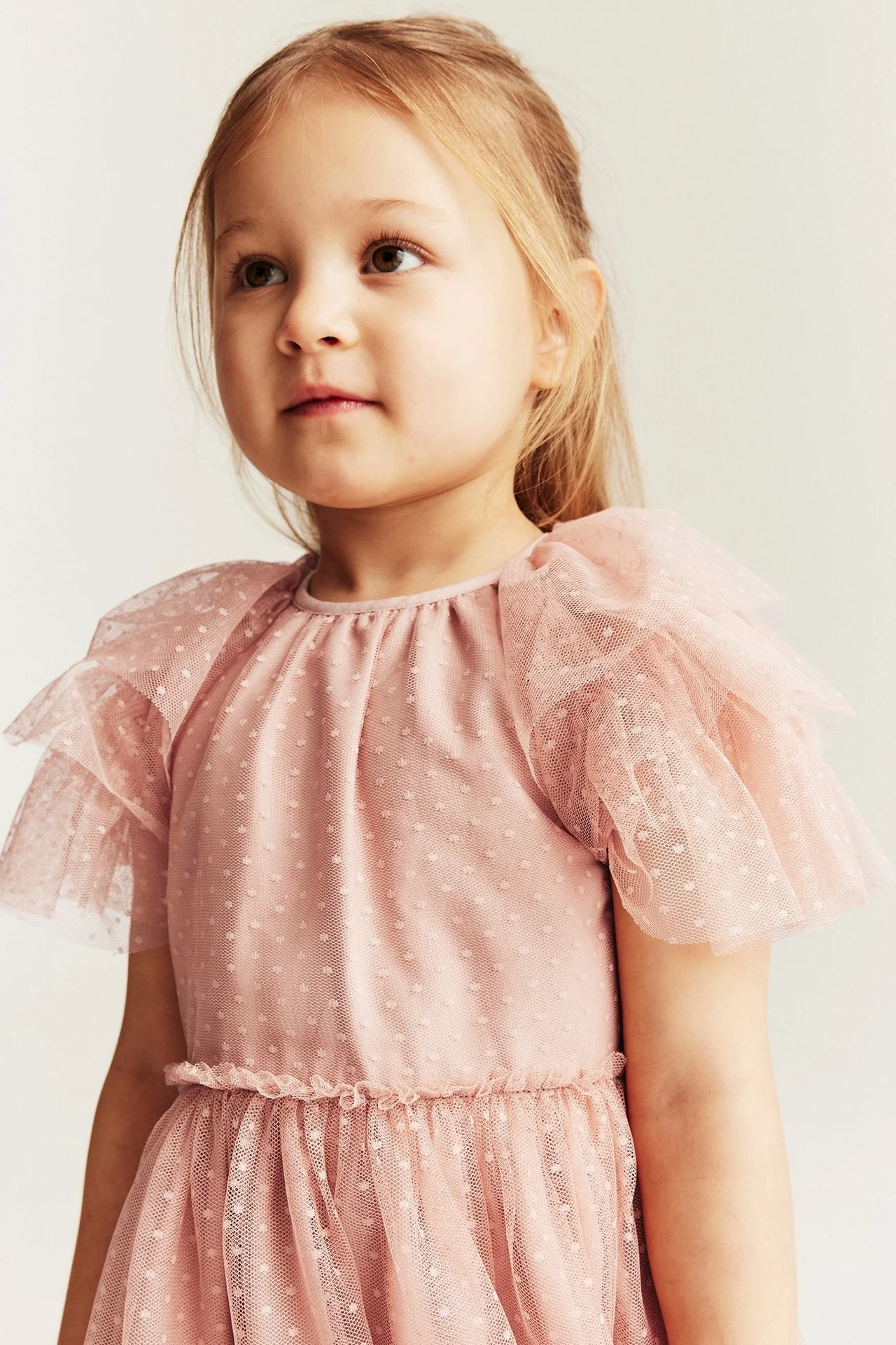Kids pink mesh dress with ruffles - Image 3