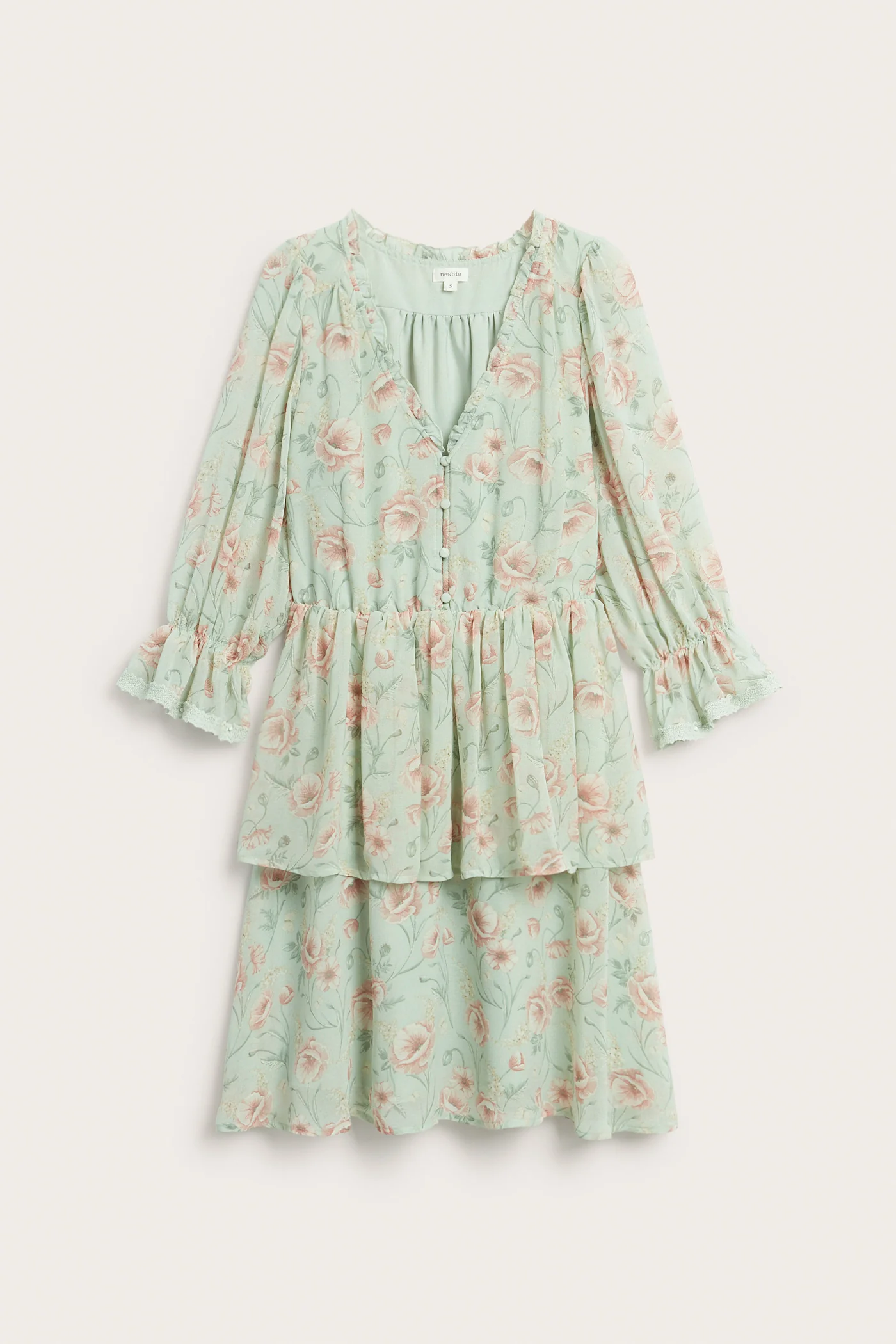 Women's green floral short chiffon dress