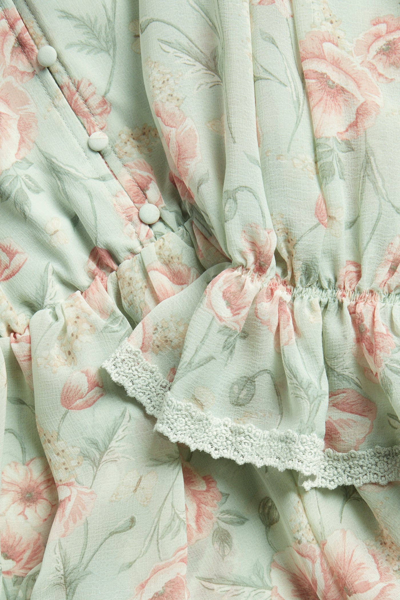 Women's green floral short chiffon dress - Image 2