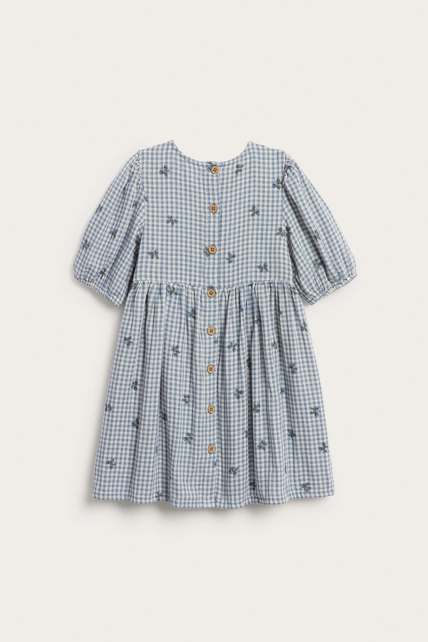 Kids’ blue checked dress with blueberries - Image 2