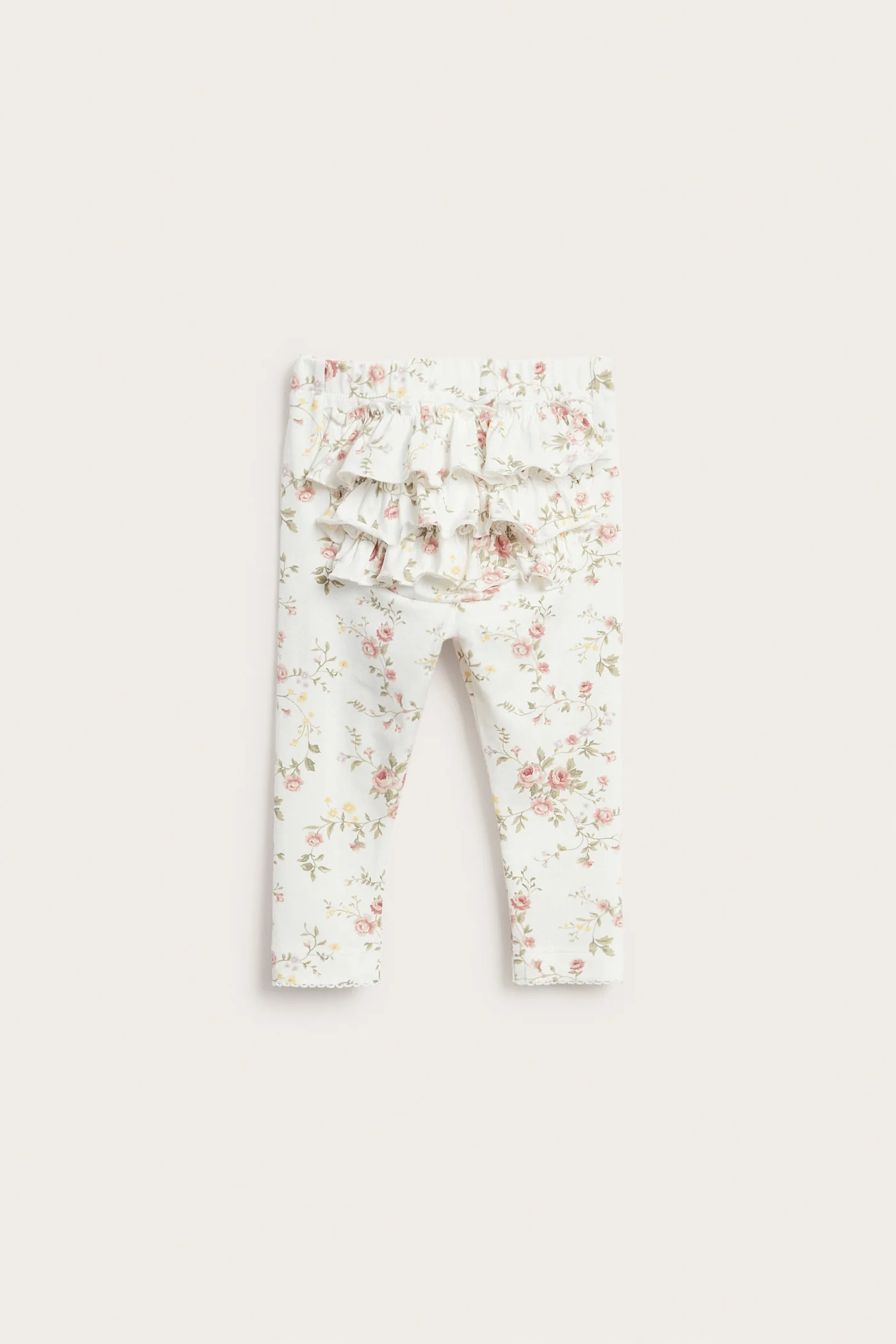 Baby white floral leggings with ruffles - Image 2