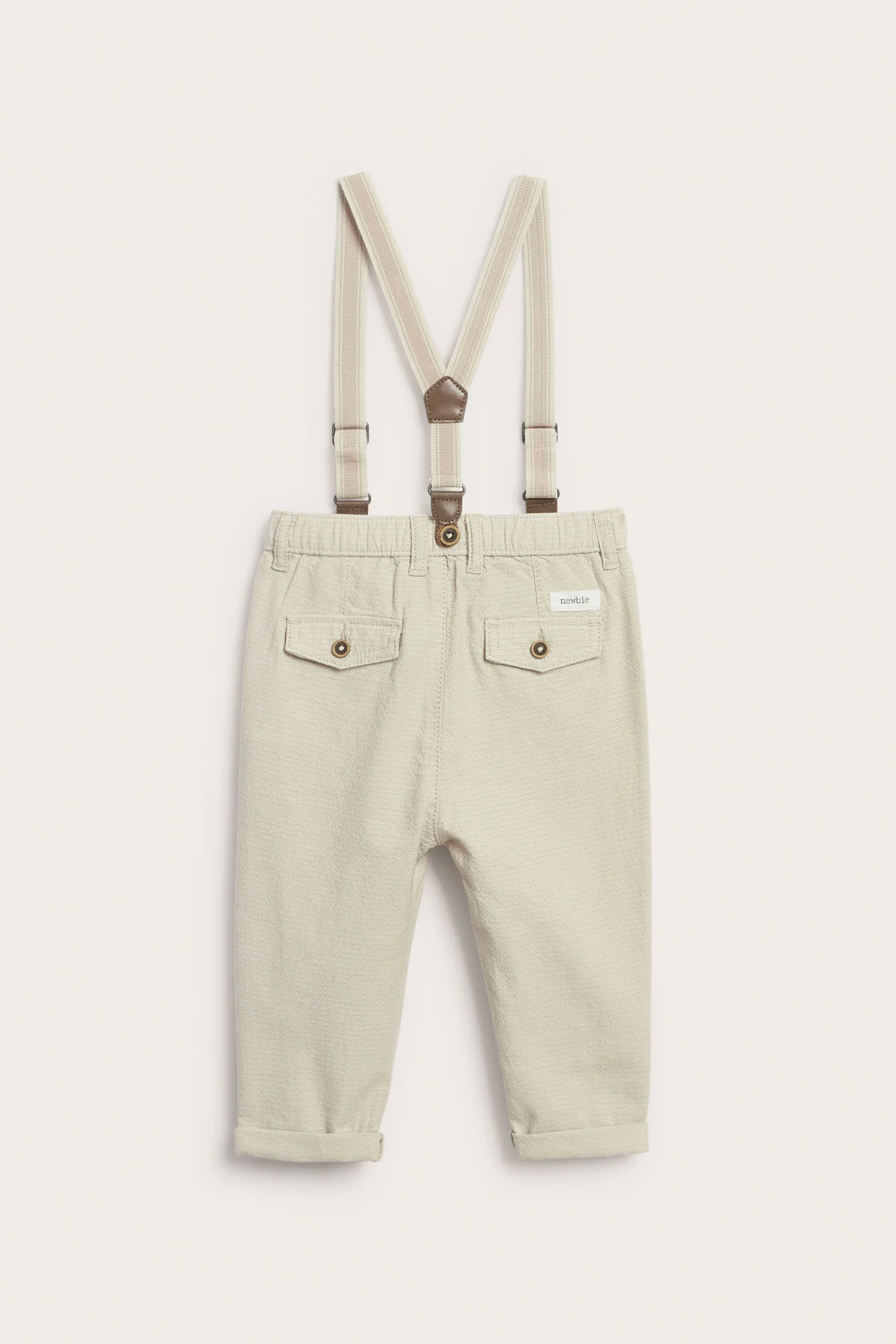 Baby beige woven trousers with suspenders - Image 4