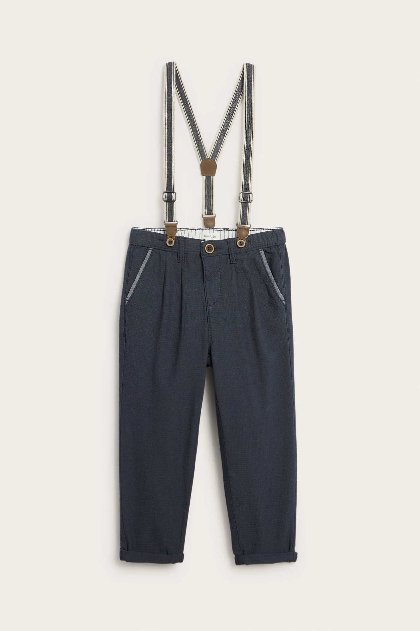 Kids blue woven trousers with suspenders - Image 2