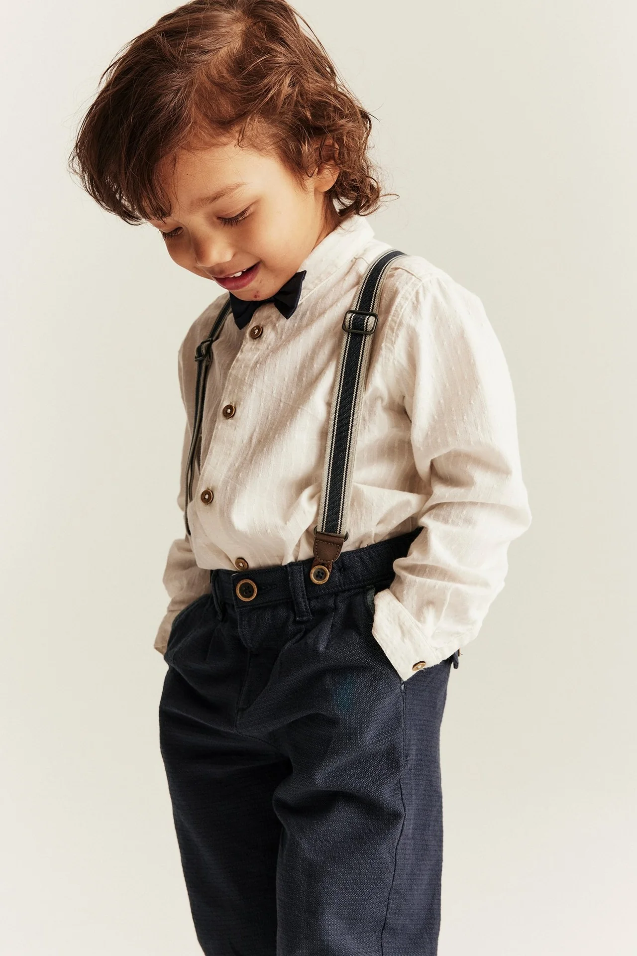 Kids blue woven trousers with suspenders - Image 3