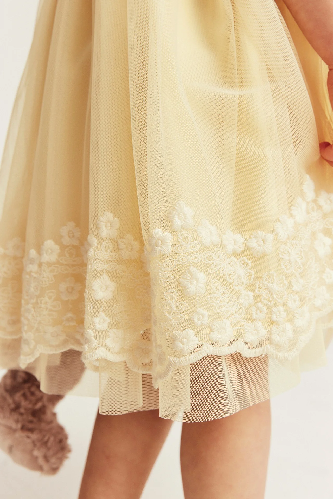 Kids yellow mesh dress with embroidery - Image 3