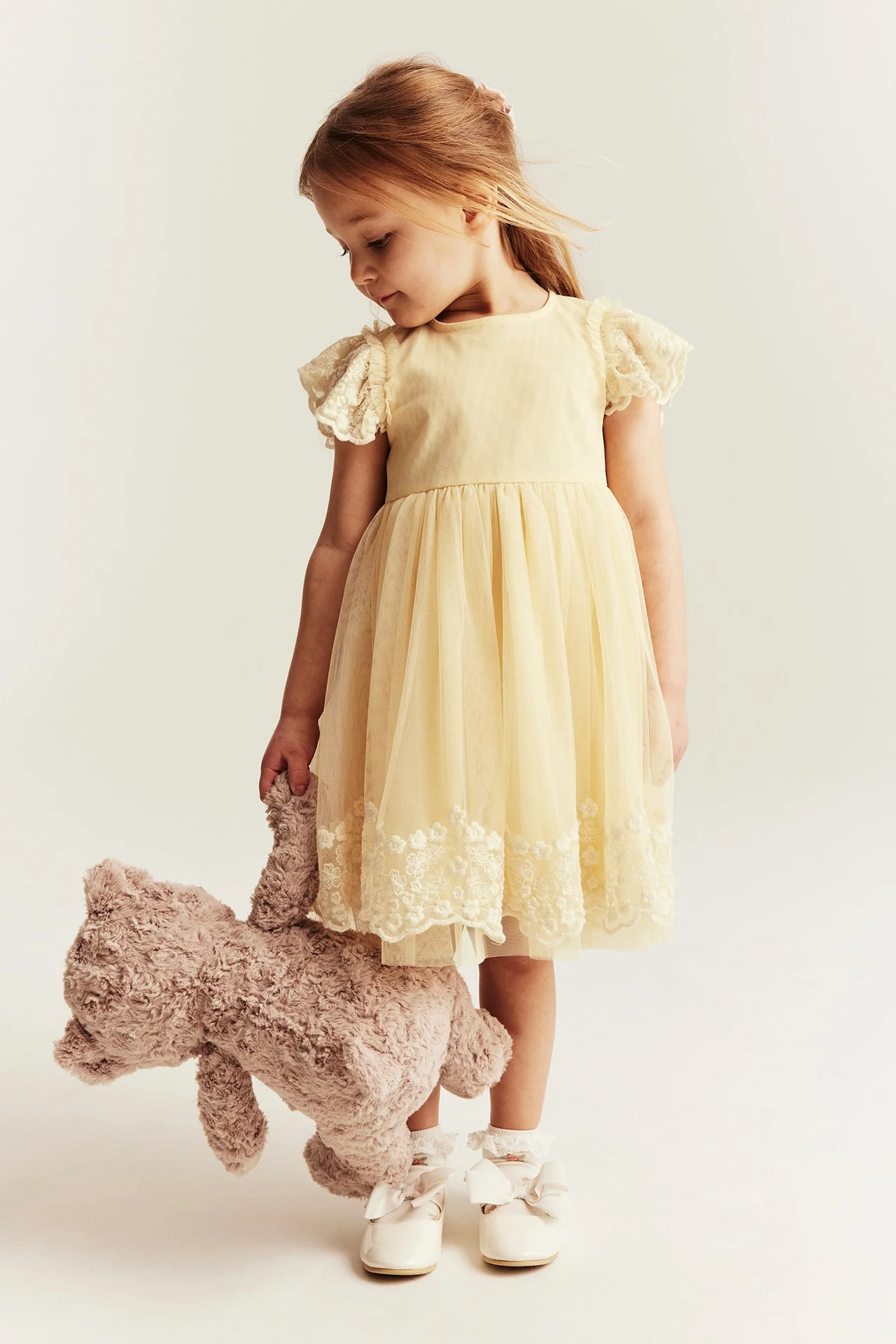 Kids yellow mesh dress with embroidery - Image 4