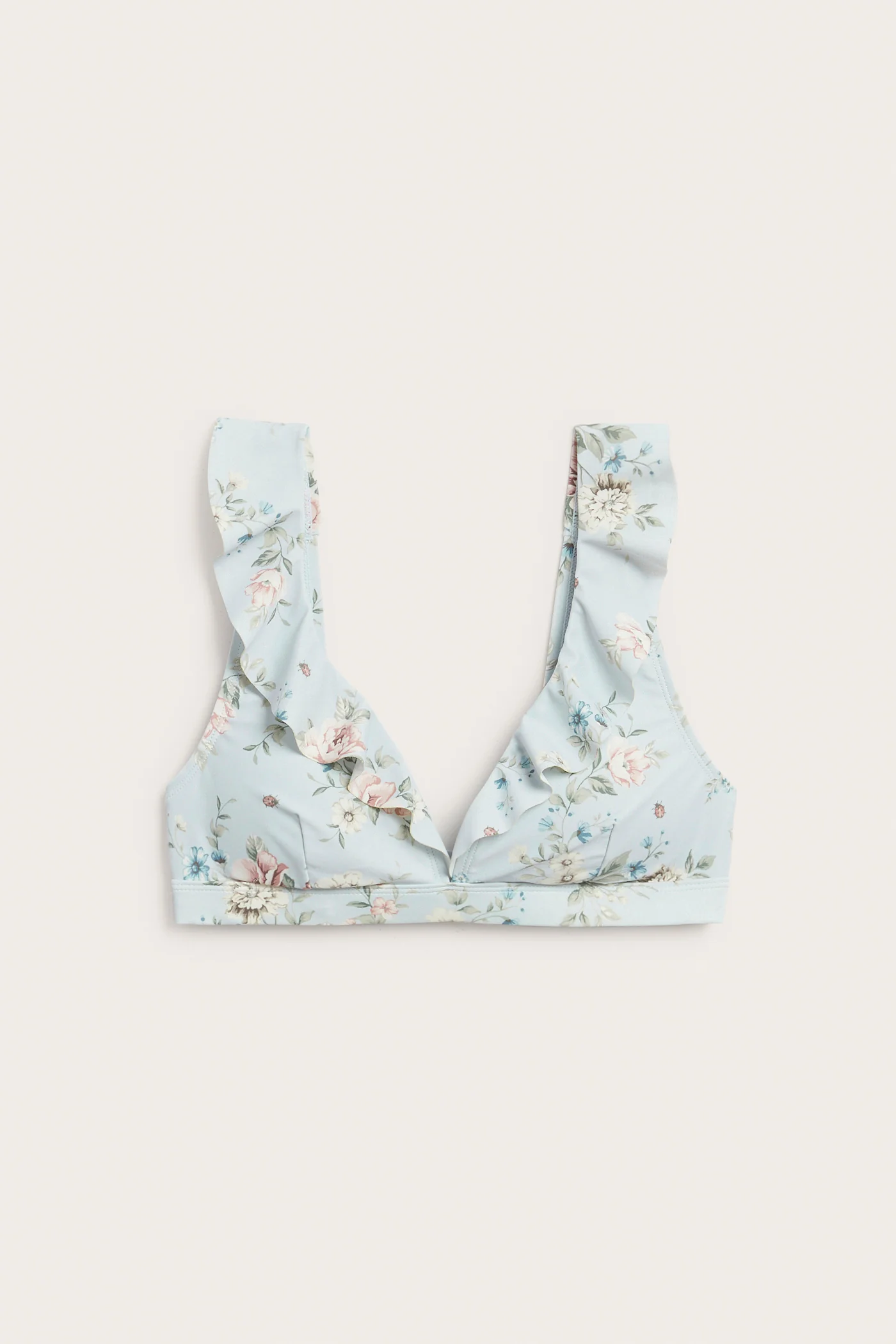 Women's blue floral frill bikini top - Image 3