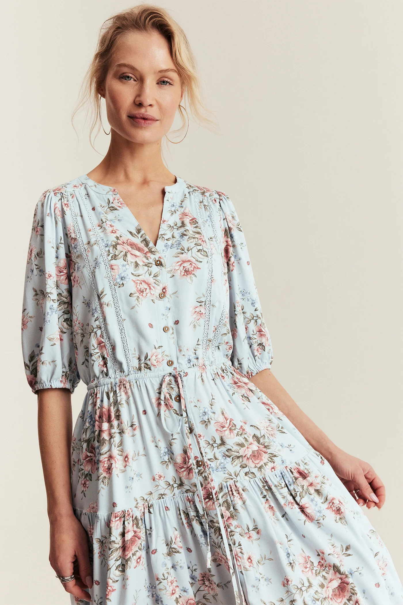 Women's blue floral viscose dress - Image 3