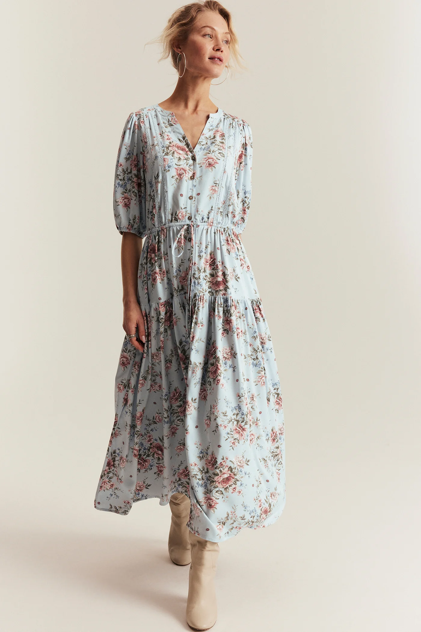 Women's blue floral viscose dress - Image 5